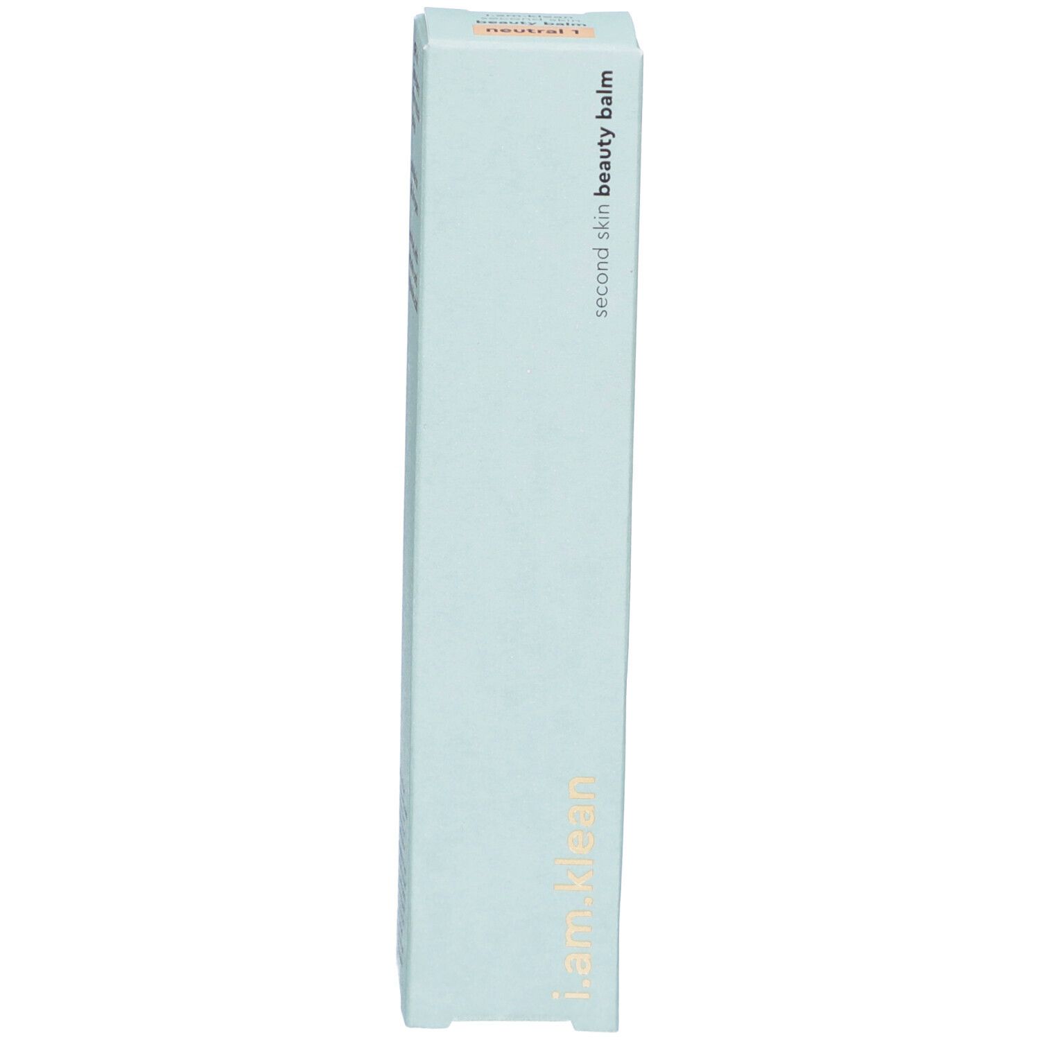 Boîte bleu clair. Inscription : i.am.klean, second skin beauty balm, neutral 1.