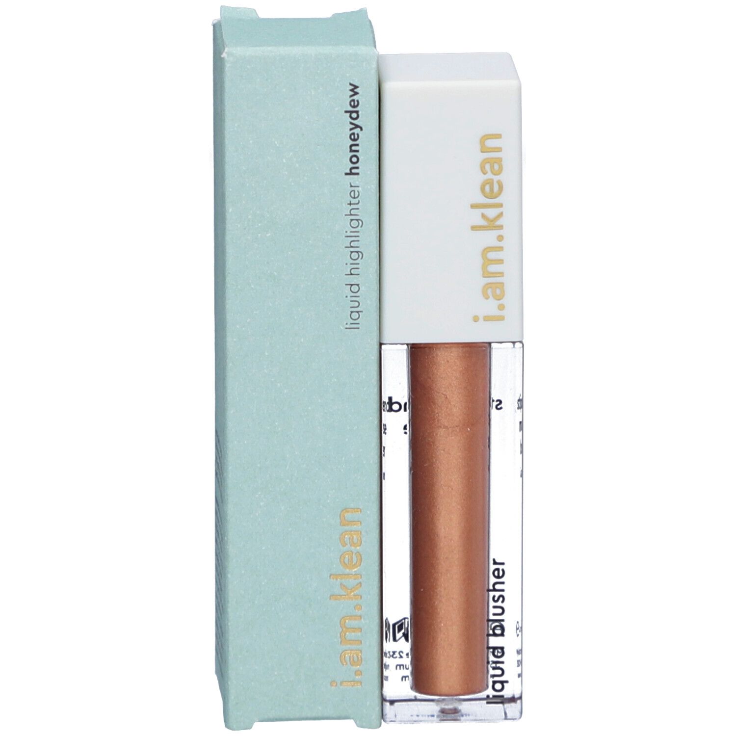 i.am.klean Highlighter liquide dans son emballage. Boîte vert clair avec produit et inscription. Highlighter bronze.