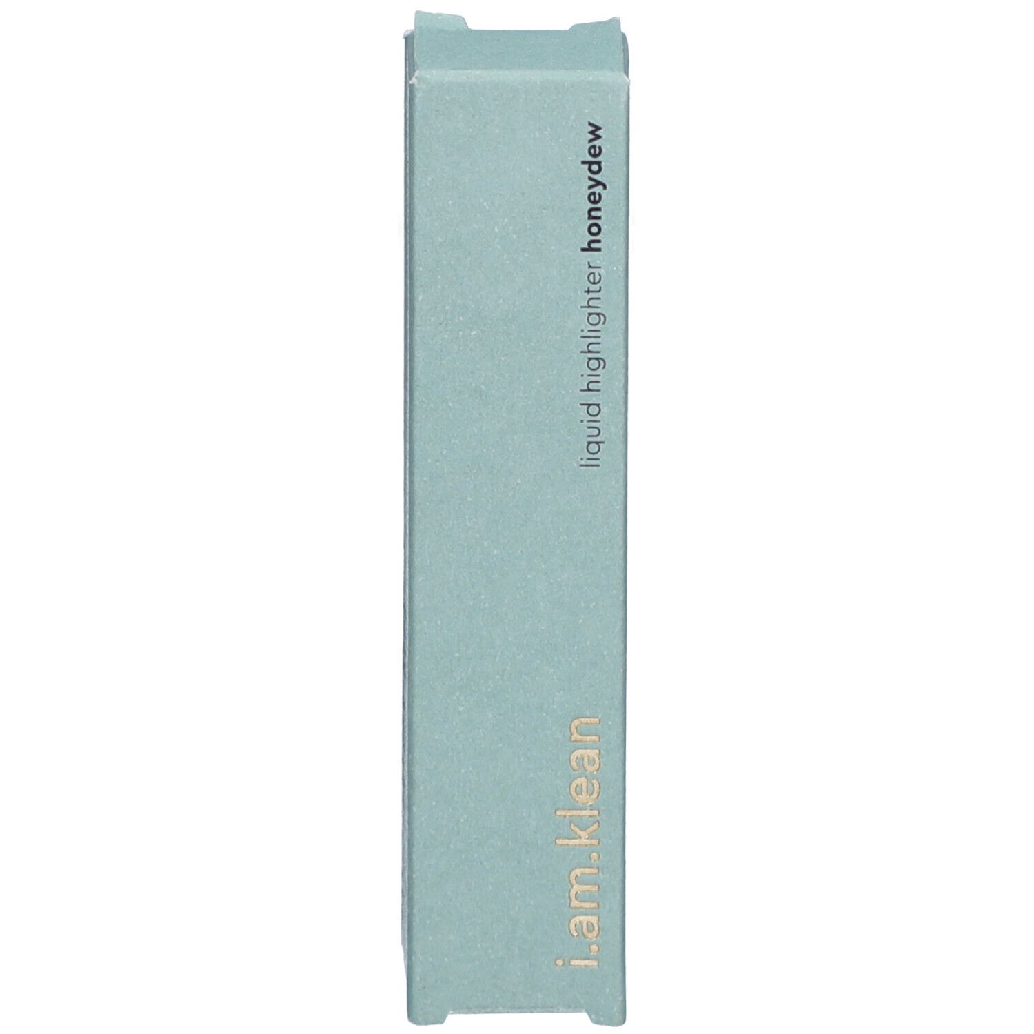 Emballage vert clair pour i.am.klean Highlighter liquide. Inscription dorée. Forme rectangulaire.