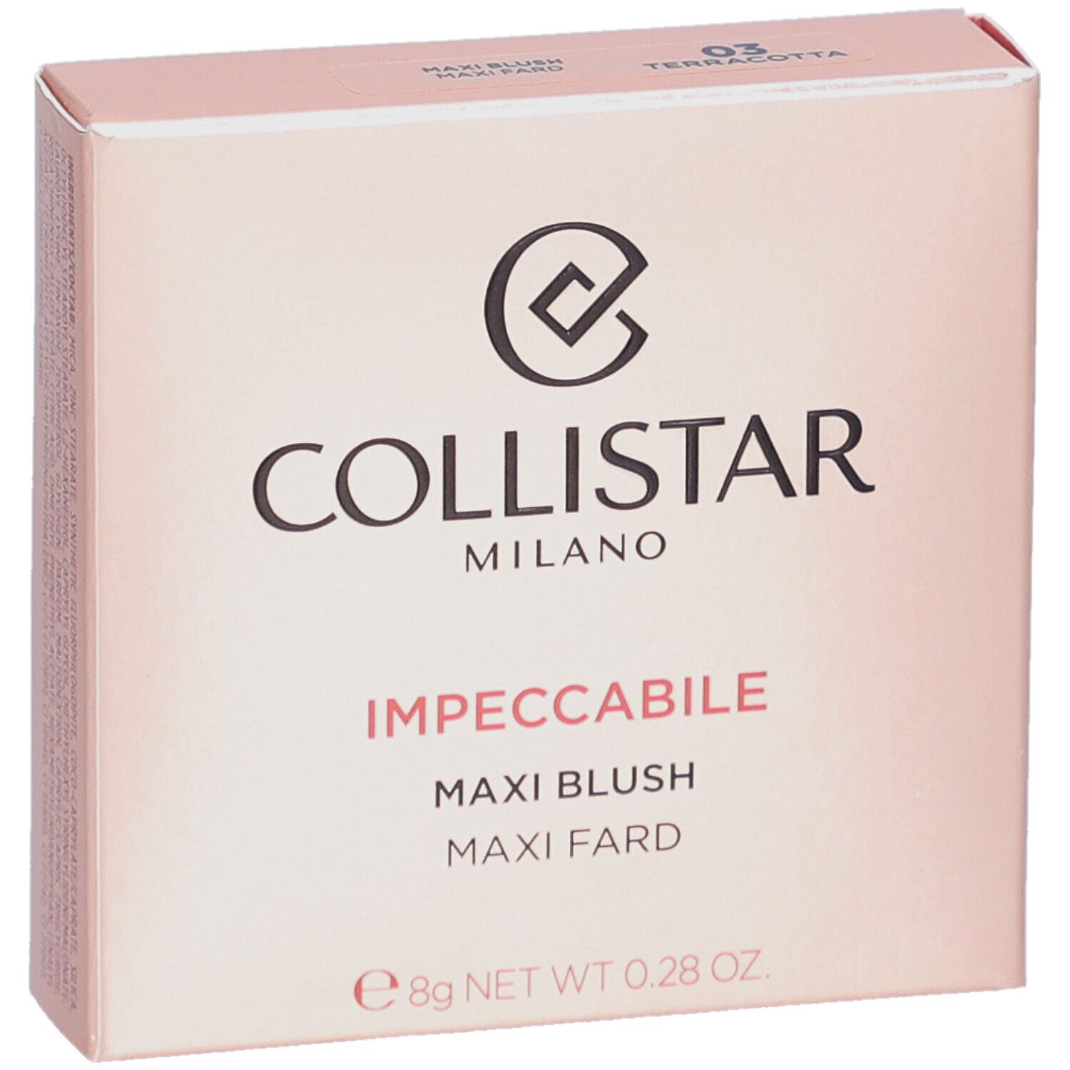 Boîte de blush Collistar Impeccabile Maxi Blush. Poids net 8g.