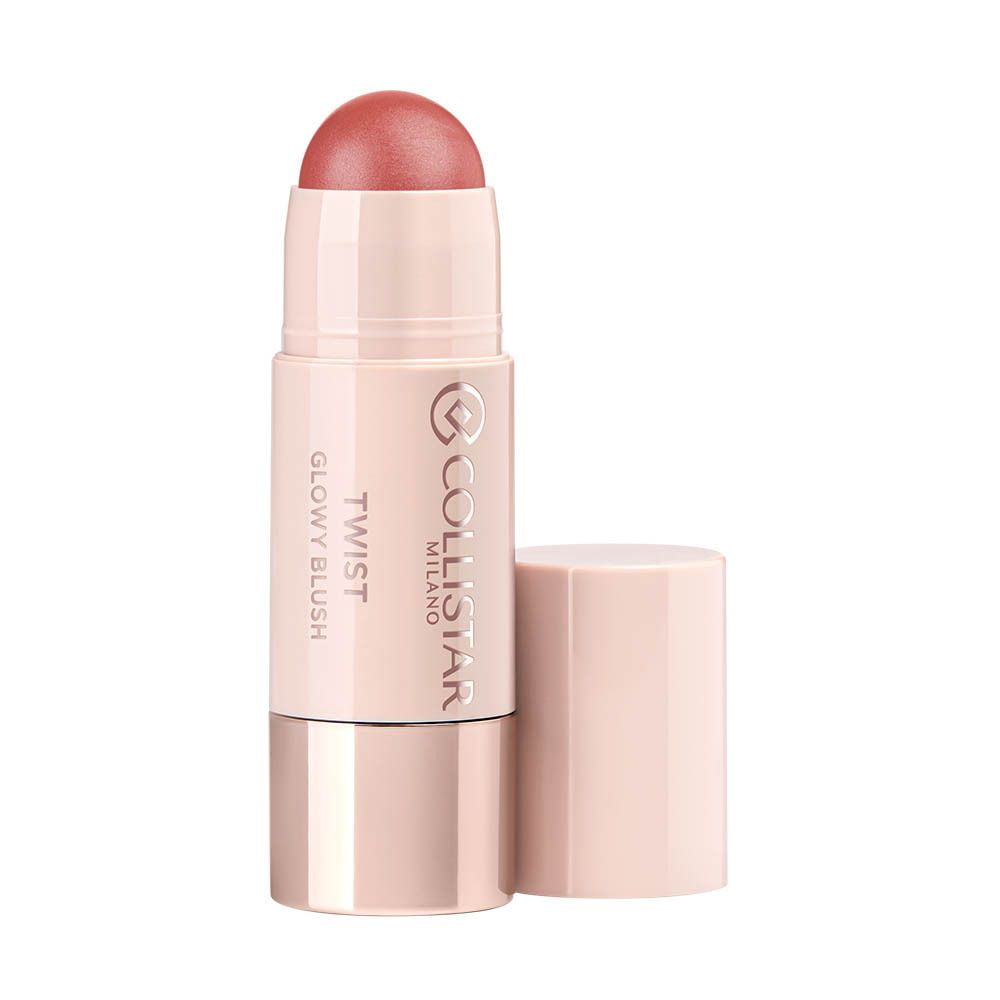 Stick de blush avec capuchon ouvert. Marque Collistar Milano. Teinte rose, texture crémeuse.