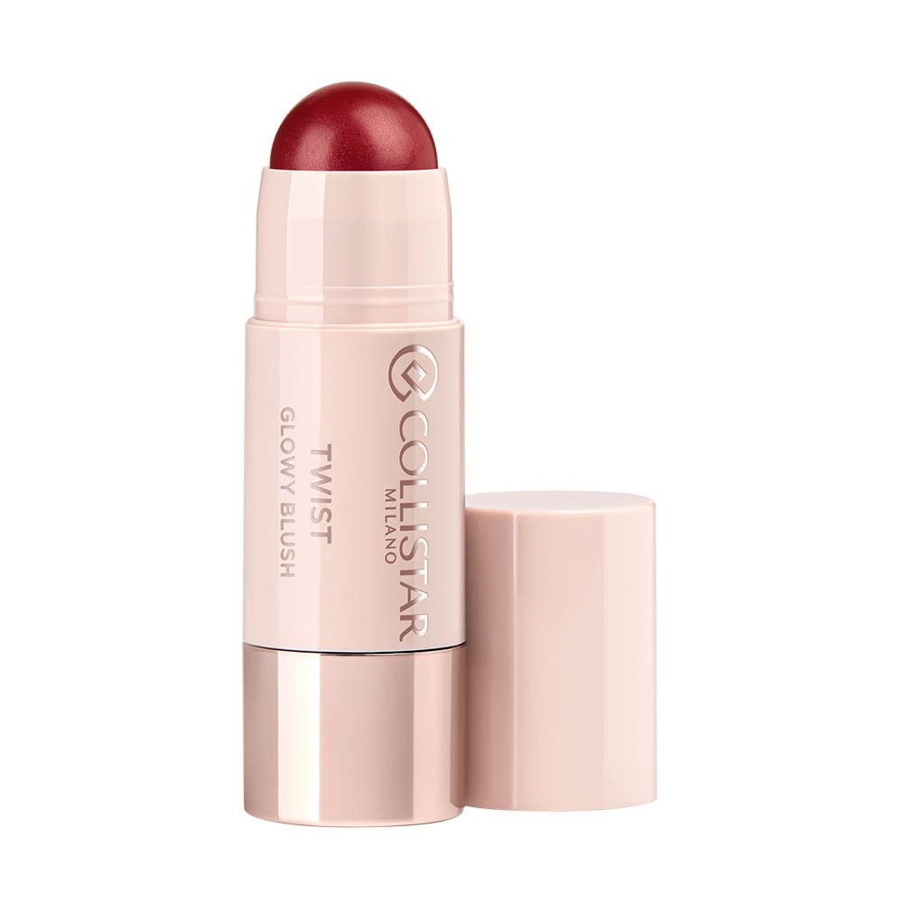 Collistar Twist Glowy Blush Stick. Produit avec capuchon ouvert, couleur rouge visible.