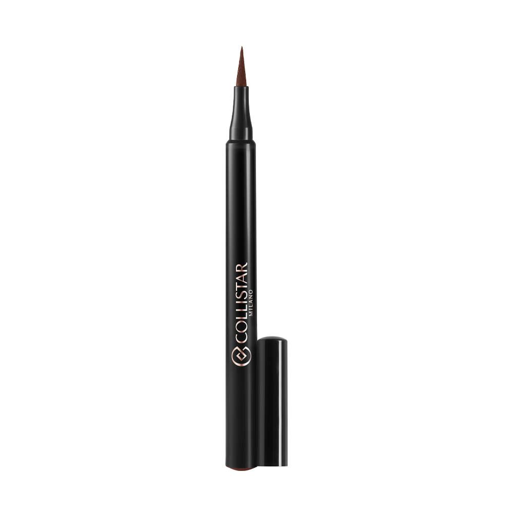 Eye-liner noir Collistar avec pointe et capuchon marron. Capuchon ouvert.