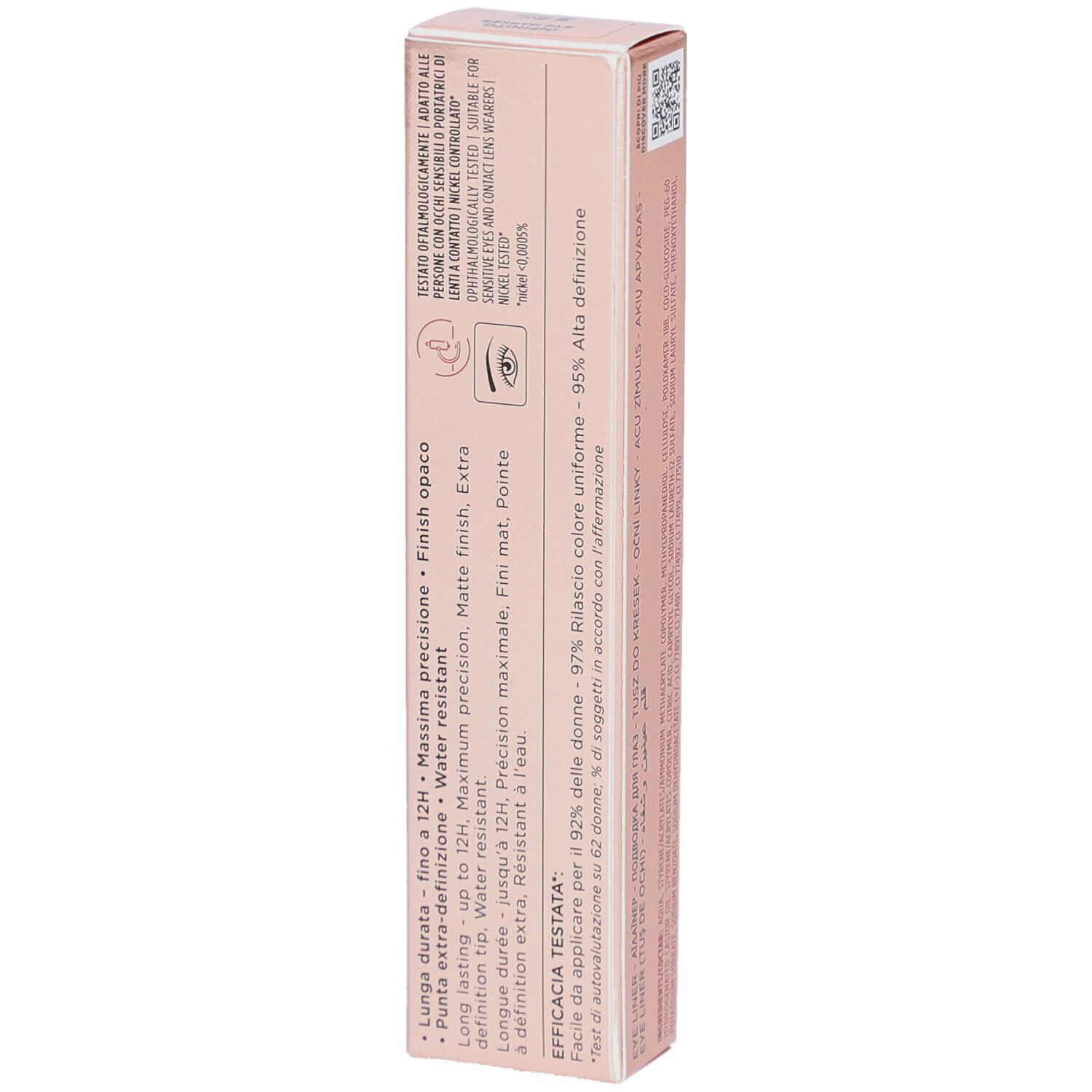 Emballage rose. Collistar Milano Infinito Eye Marker. Texte: Eye Marker, Lunga Durata, Extra Precisione. Détails.