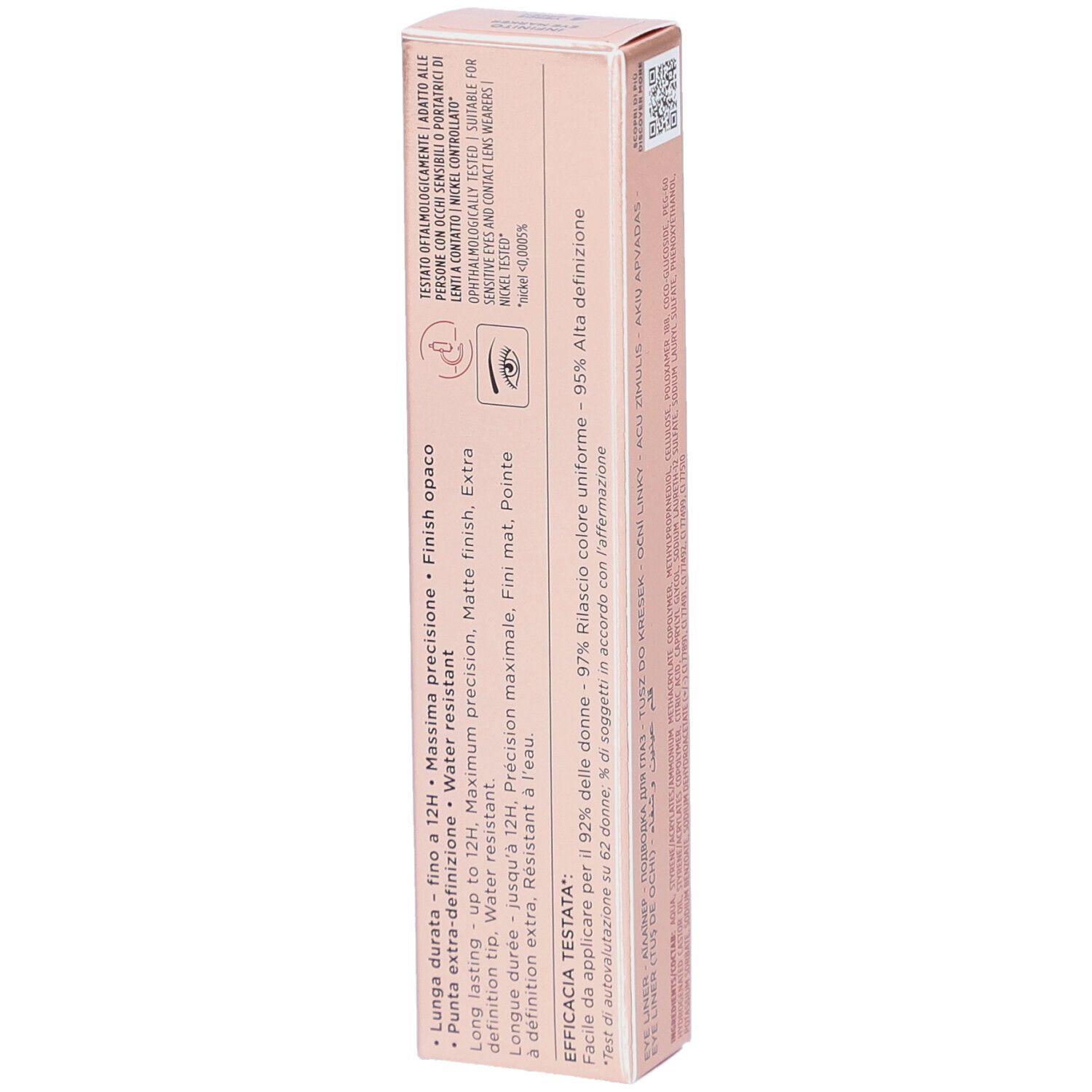 Côté de l'emballage Collistar Infinito Eye Marker. Informations sur la tenue et la qualité.