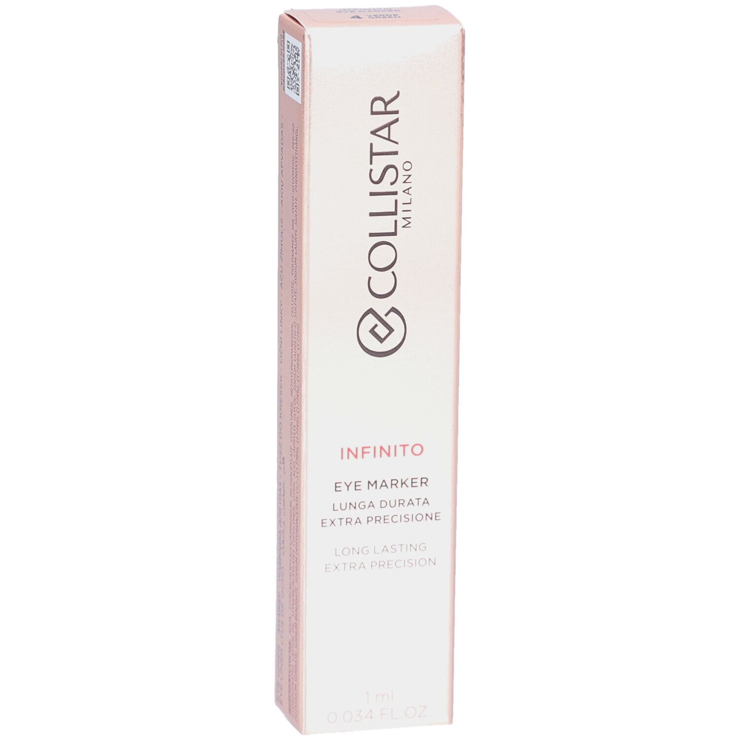 Emballage Collistar Infinito Eye Marker. Boîte rose doré avec informations produit et logo.