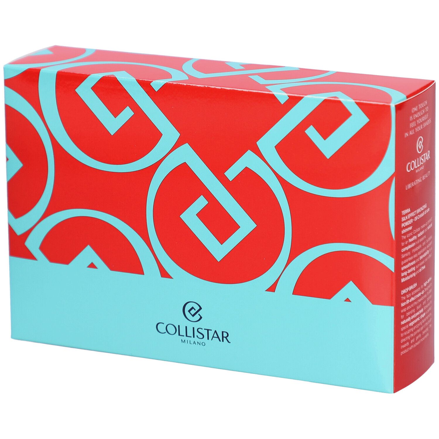 Boîte cosmétique rouge et bleu. Le logo Collistar Milano est visible sur la boîte.