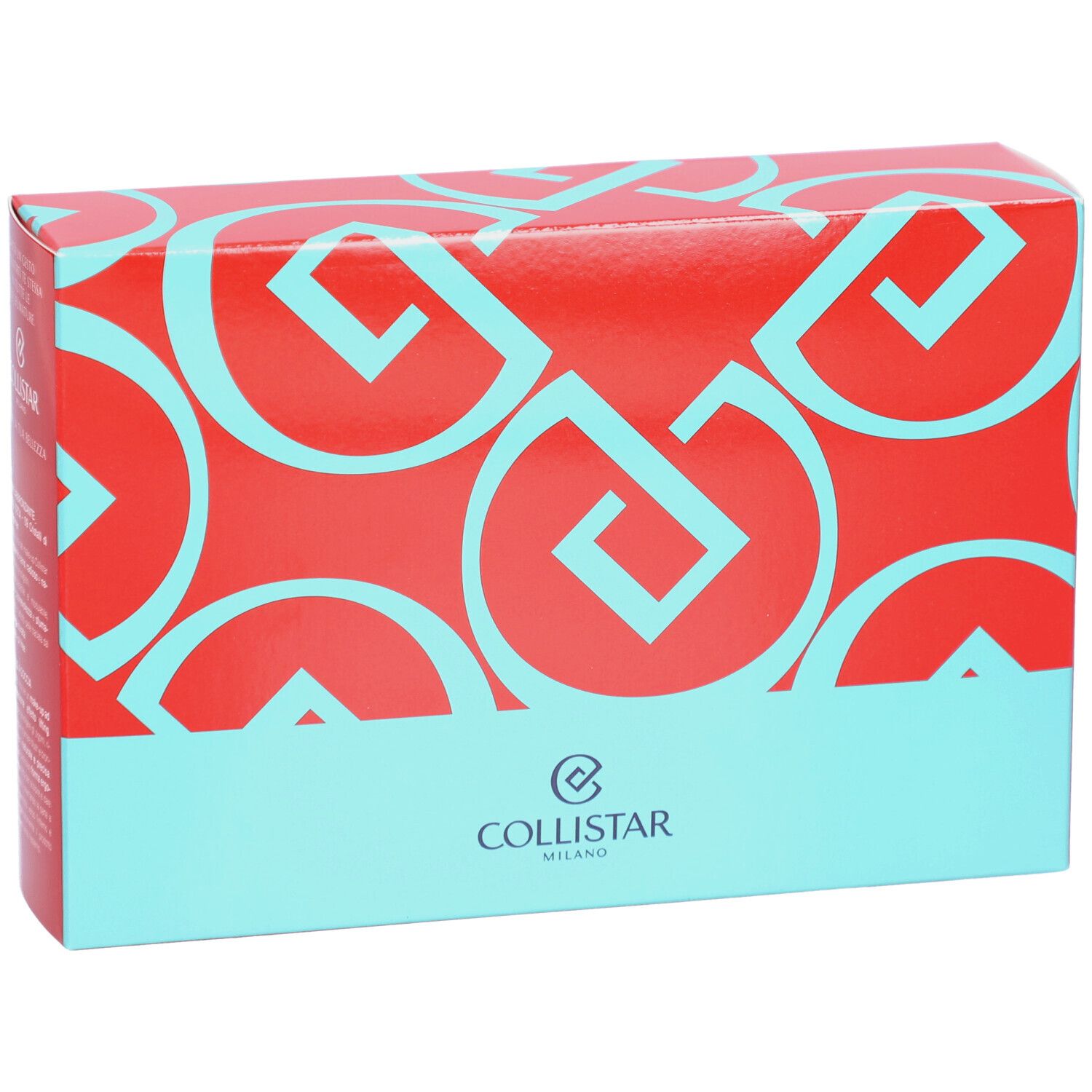 Boîte cosmétique rouge et bleu. Le logo Collistar Milano est visible sur la boîte.