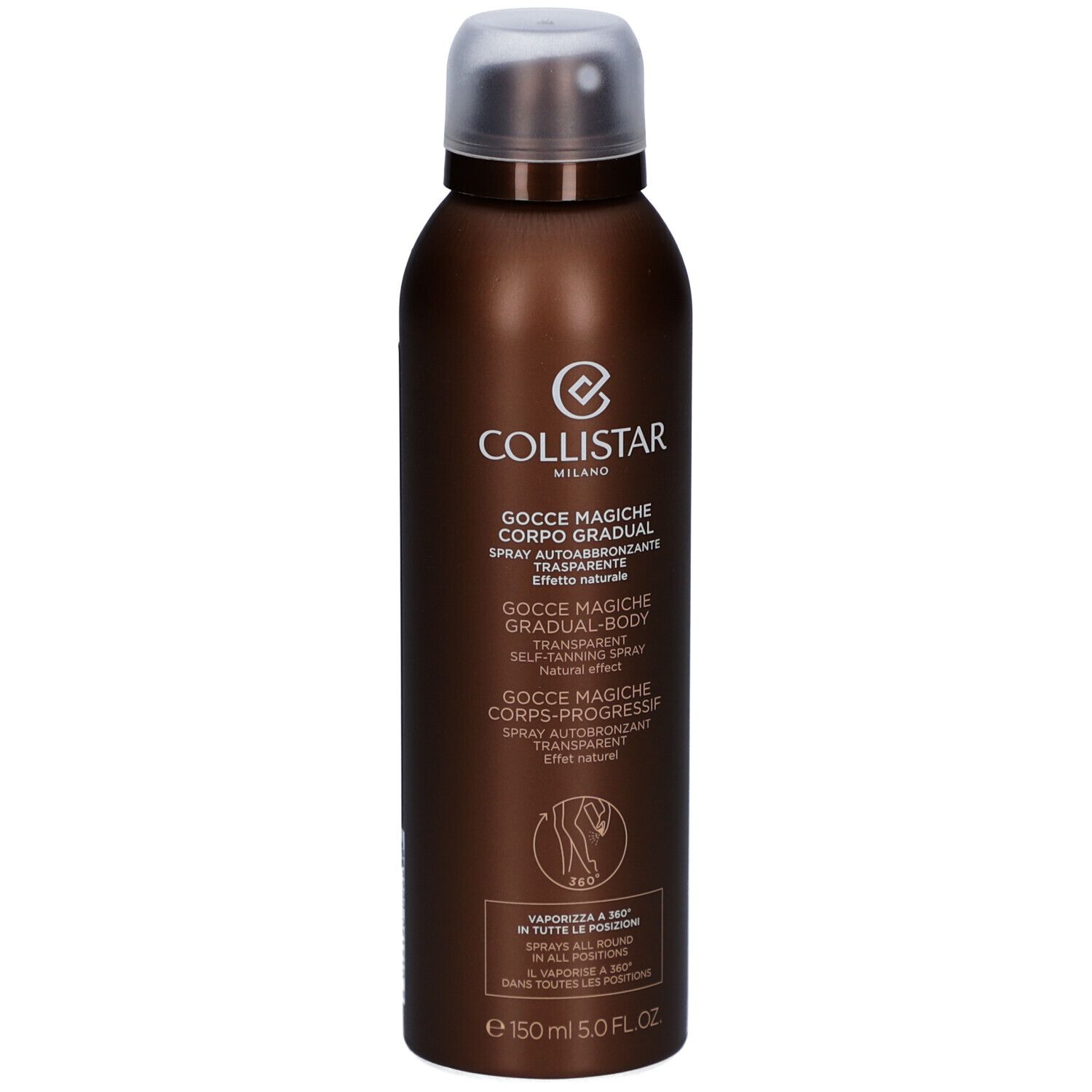 Flacon spray marron Collistar. Nom du produit et logo visibles. Vue de face.