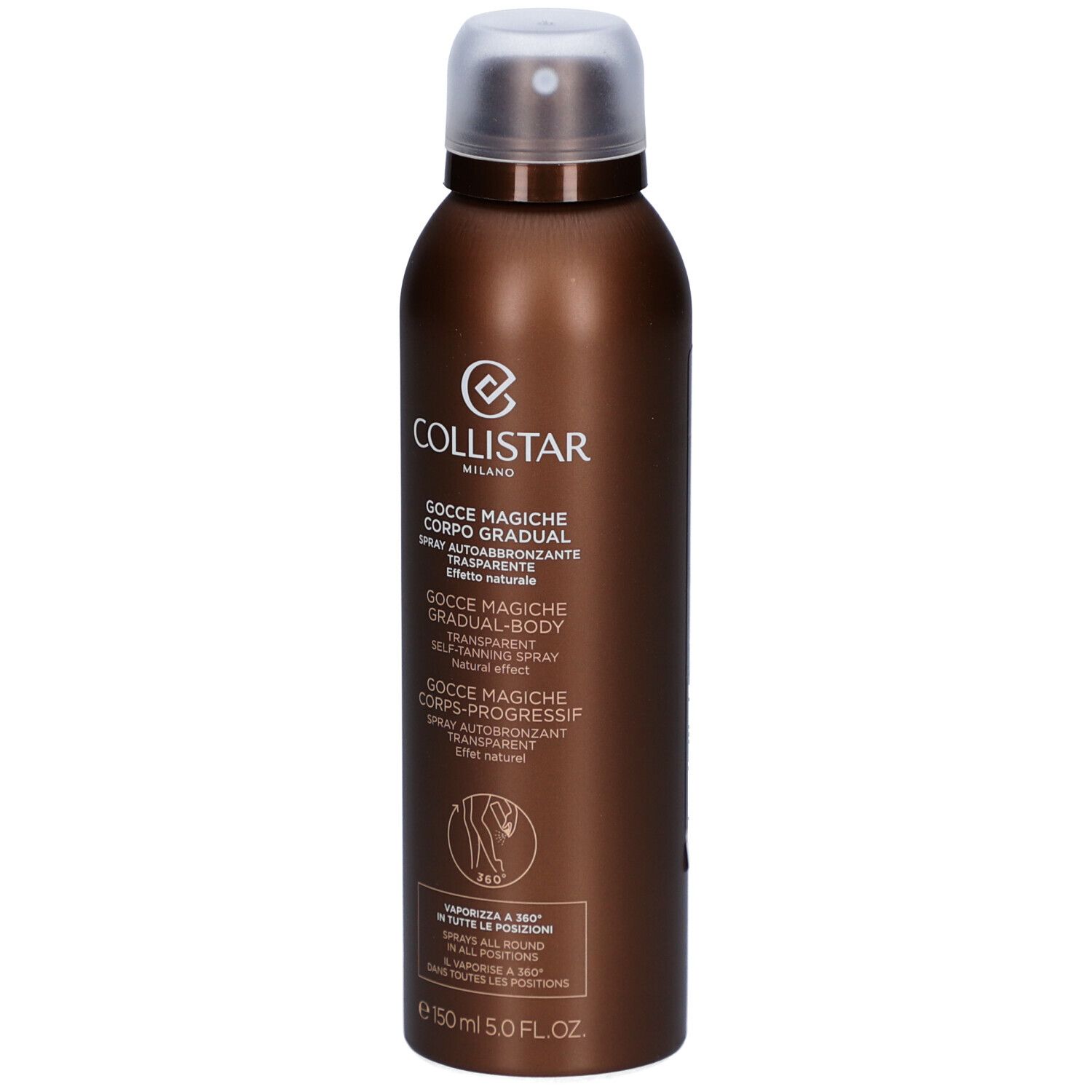 Flacon spray marron Collistar. Nom du produit et logo visibles. Vue de face.