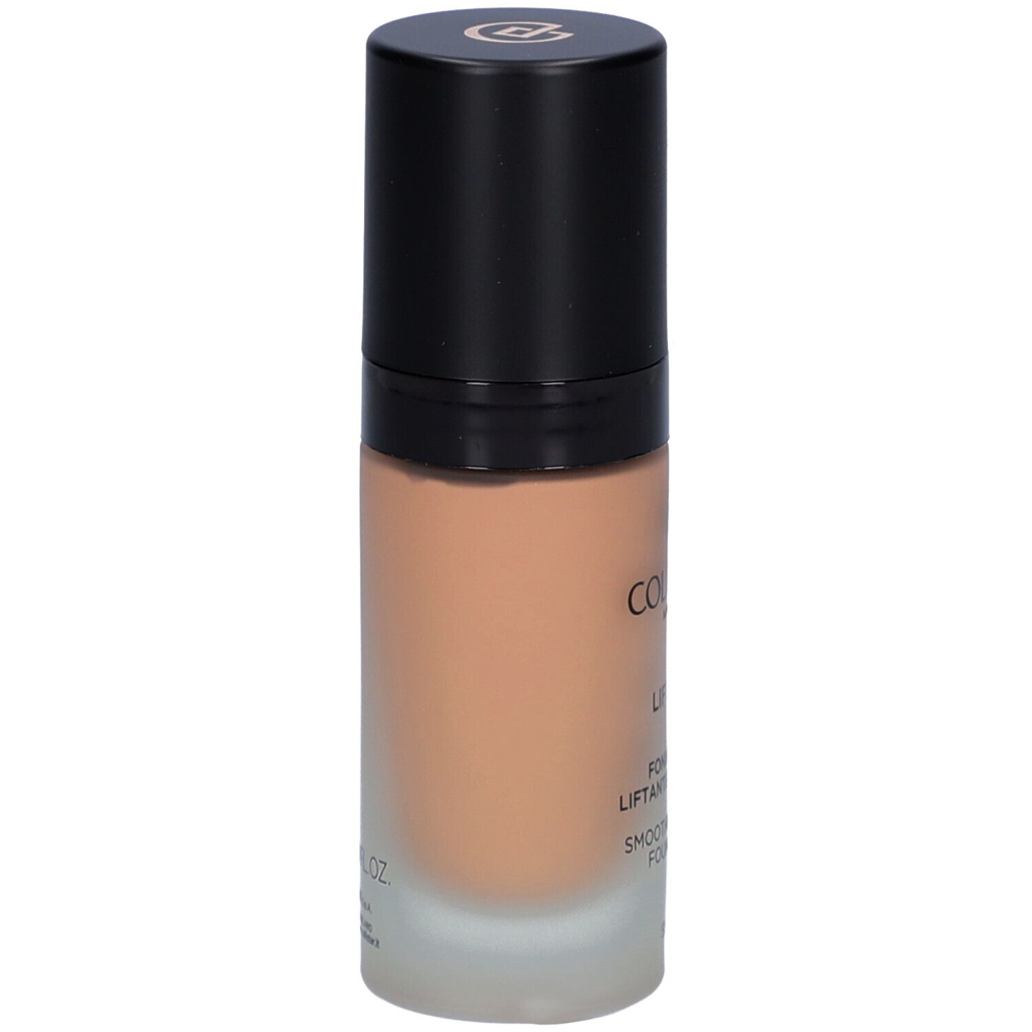 Flacon de fond de teint beige avec bouchon noir. Inscription : Collistar, Lift HD+, Smoothing Lifting Foundation.