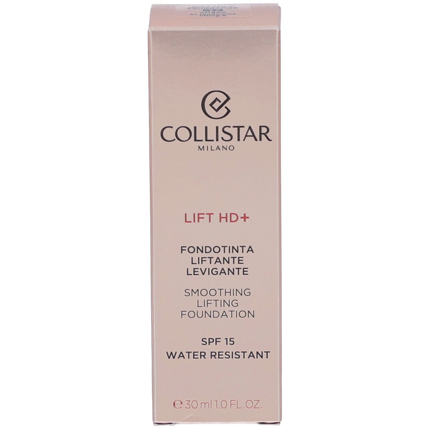 Emballage avec inscription : Collistar, Lift HD+, Smoothing Lifting Foundation, SPF 15, Water Resistant, 30ml.