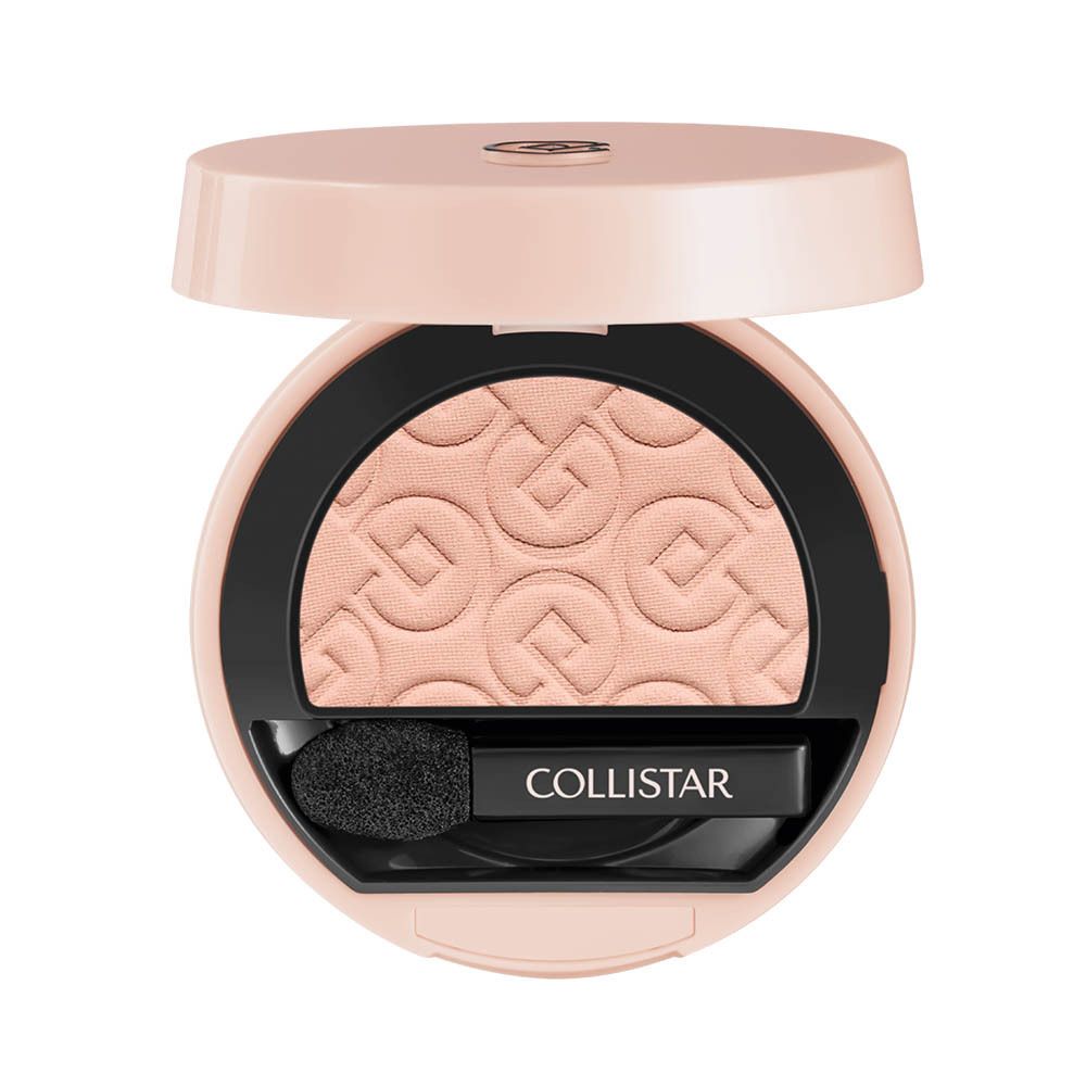 Boîtier de fard à paupières rond ouvert. Marque Collistar. Avec applicateur. Couleur claire et mate.