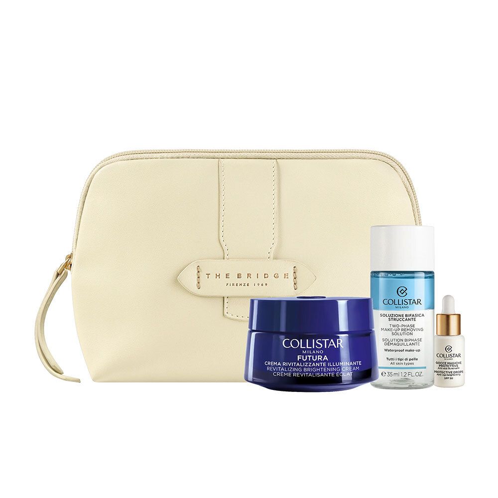 Coffret cadeau avec produits cosmétiques et trousse crème. Contient crèmes, lotions et sérum. Marque Collistar.