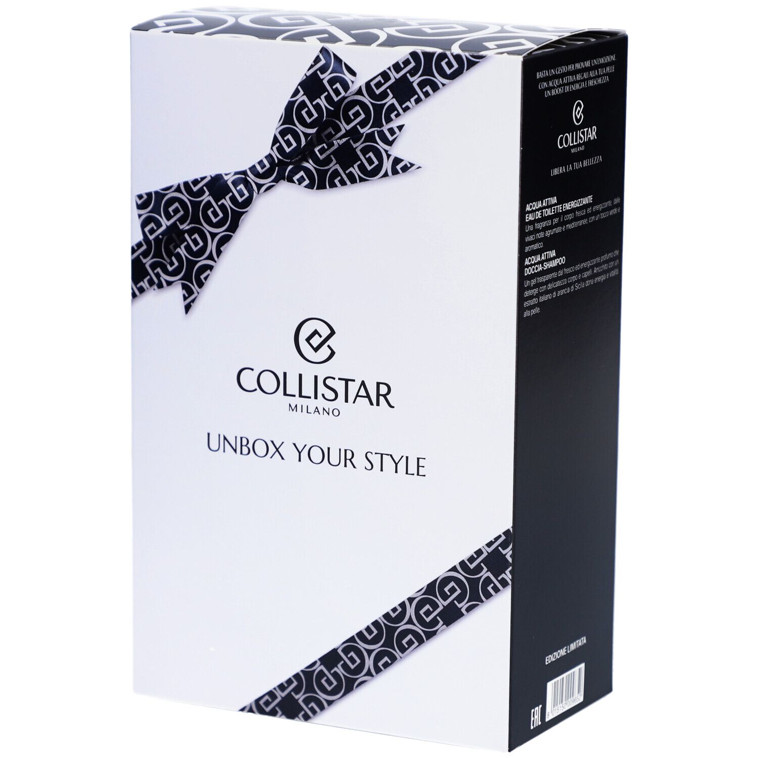 Coffret cadeau Collistar pour homme, motif ruban. Contient une eau de toilette et un gel douche.
