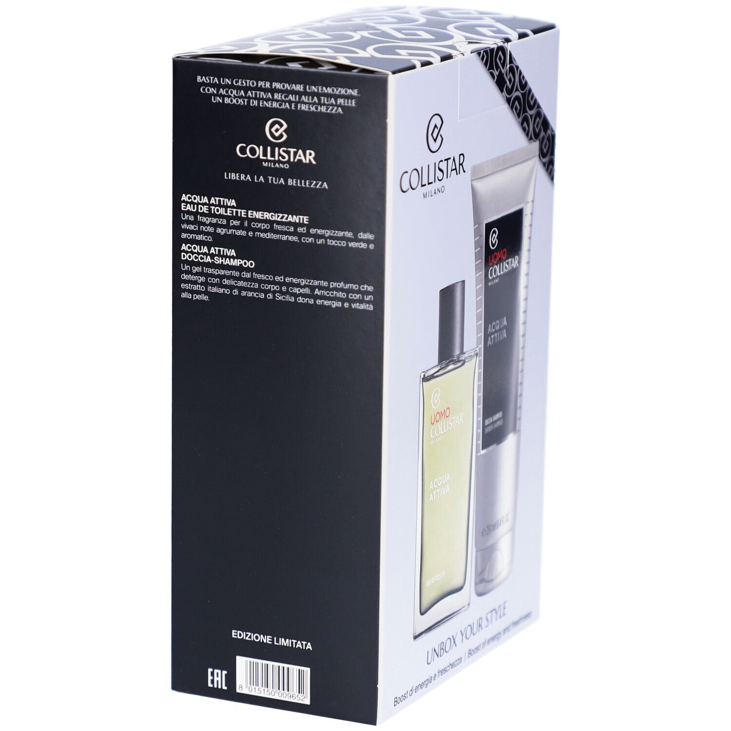 Coffret cadeau Collistar pour homme : eau de toilette et gel douche. Mention "Limited Edition".