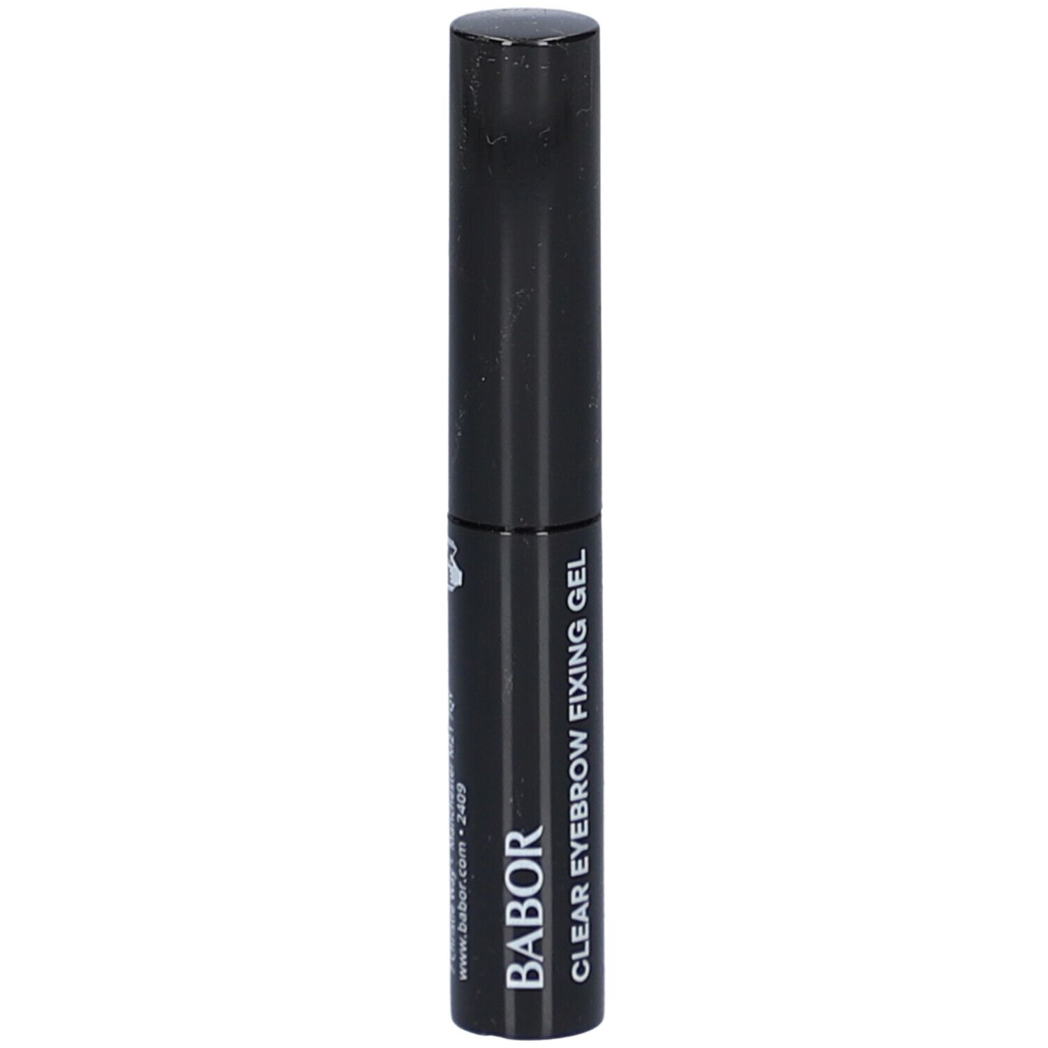 Tube noire avec bouchon noir. Inscription: Clear Eyebrow Fixing Gel.