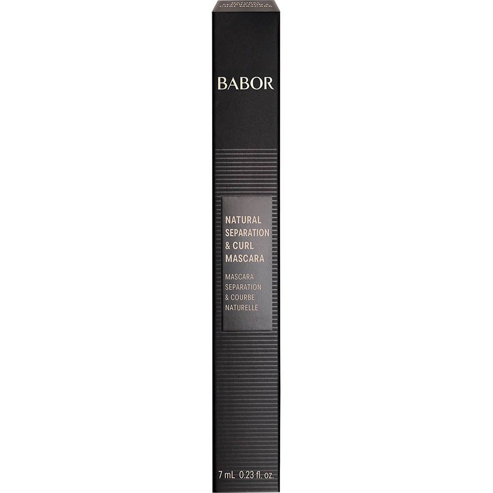 Emballage noir. Inscription: BABOR NATURAL SEPARATION & CURL MASCARA. 7 ml 0,23 fl.oz.