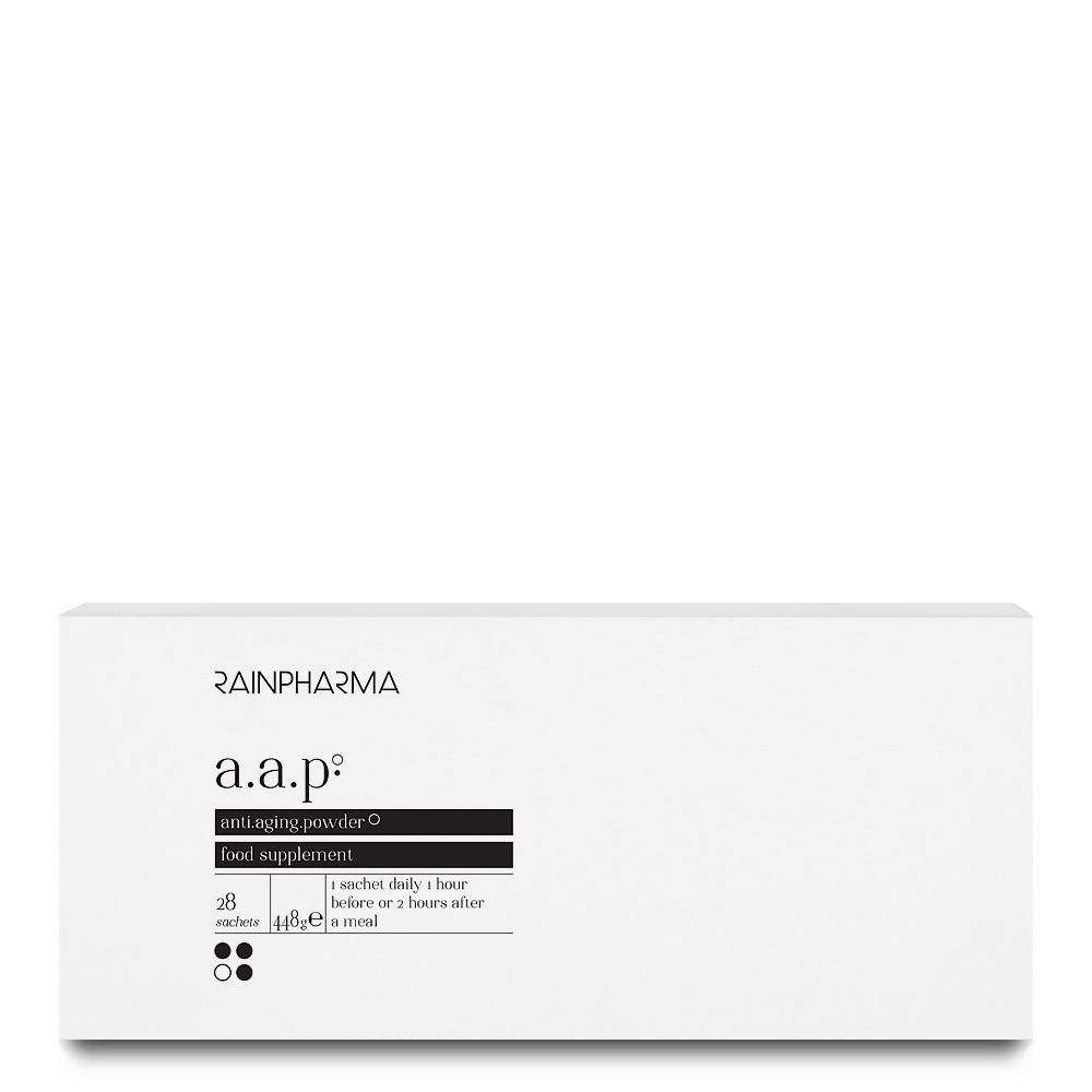 Boîte blanche RainPharma avec « multivitamin: ». Contient 30 comprimés. Contient 18 éléments clés dont 12 vitamines. Formule de jour.