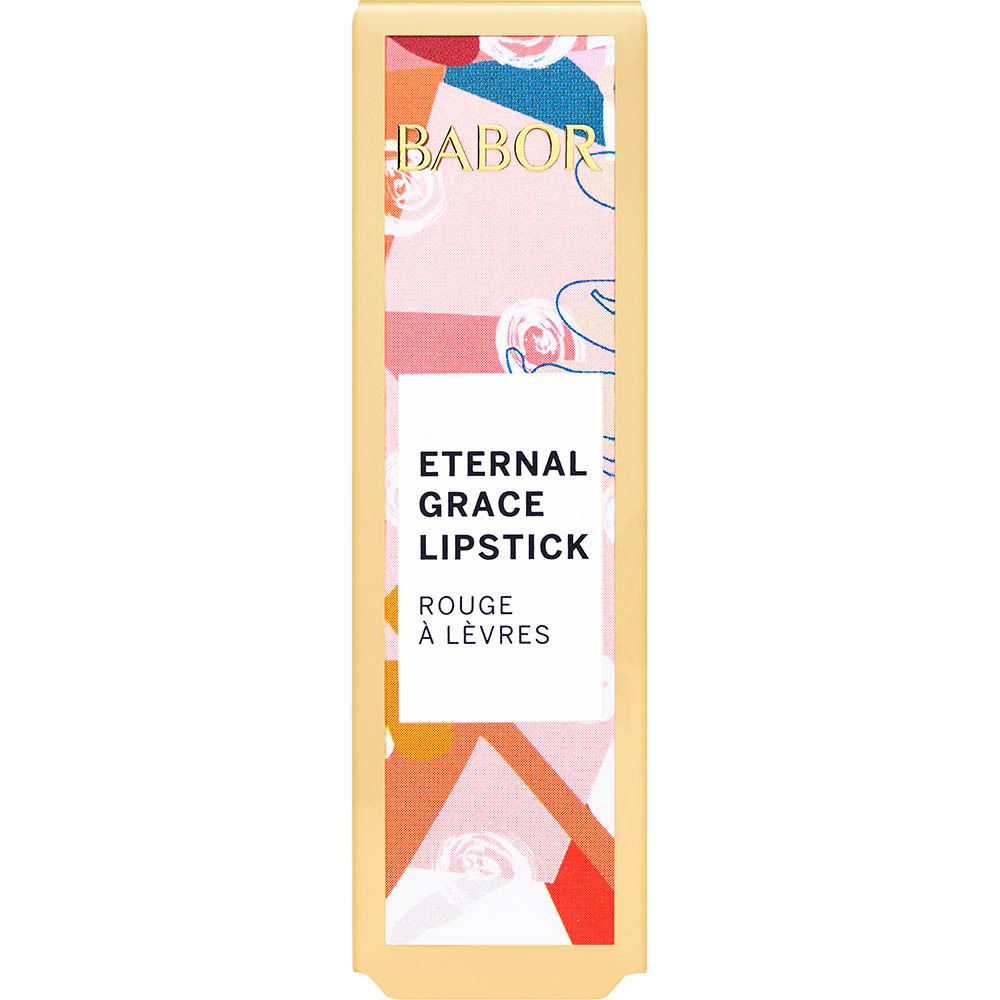 Rouge à lèvres et emballage. L'emballage indique Eternal Grace Lipstick.