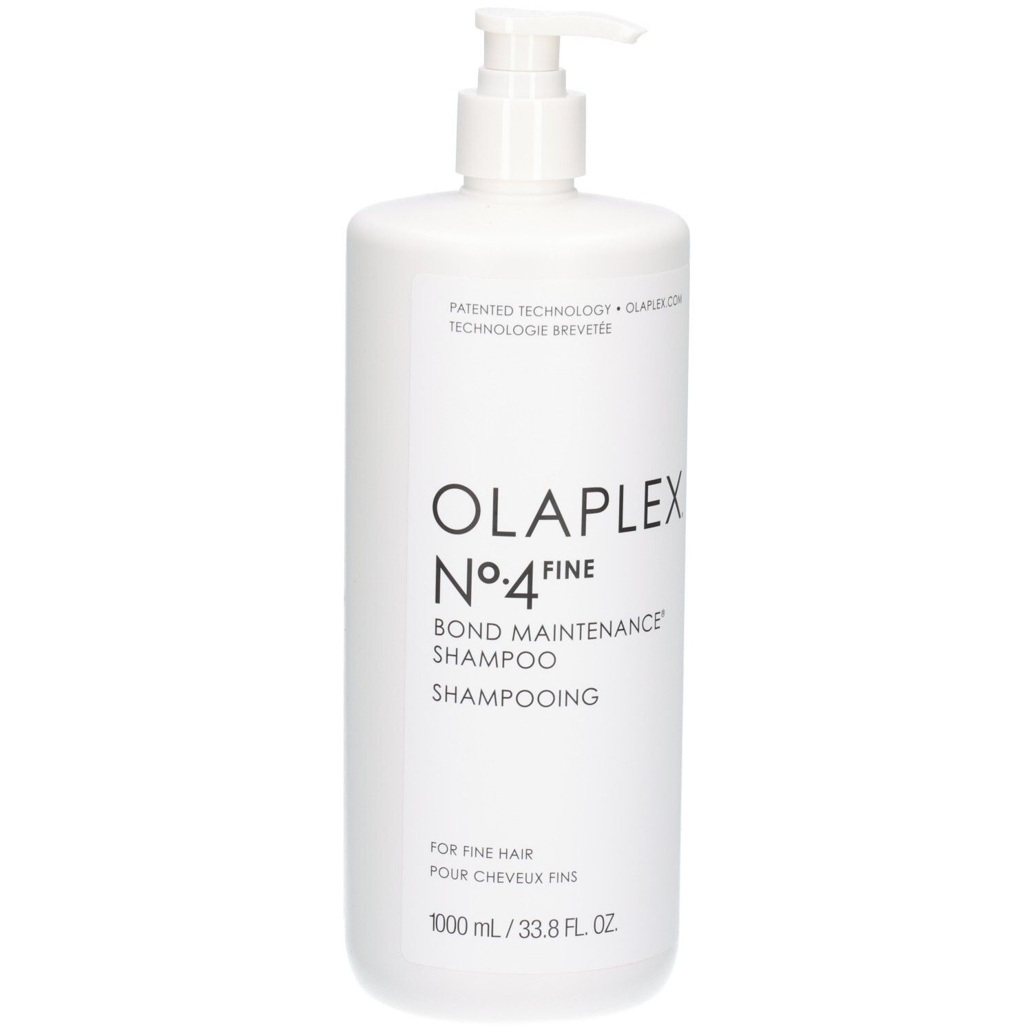 Flacon blanc Olaplex No.4 Fine Bond Maintenance Shampoo avec pompe. 1000 ml.