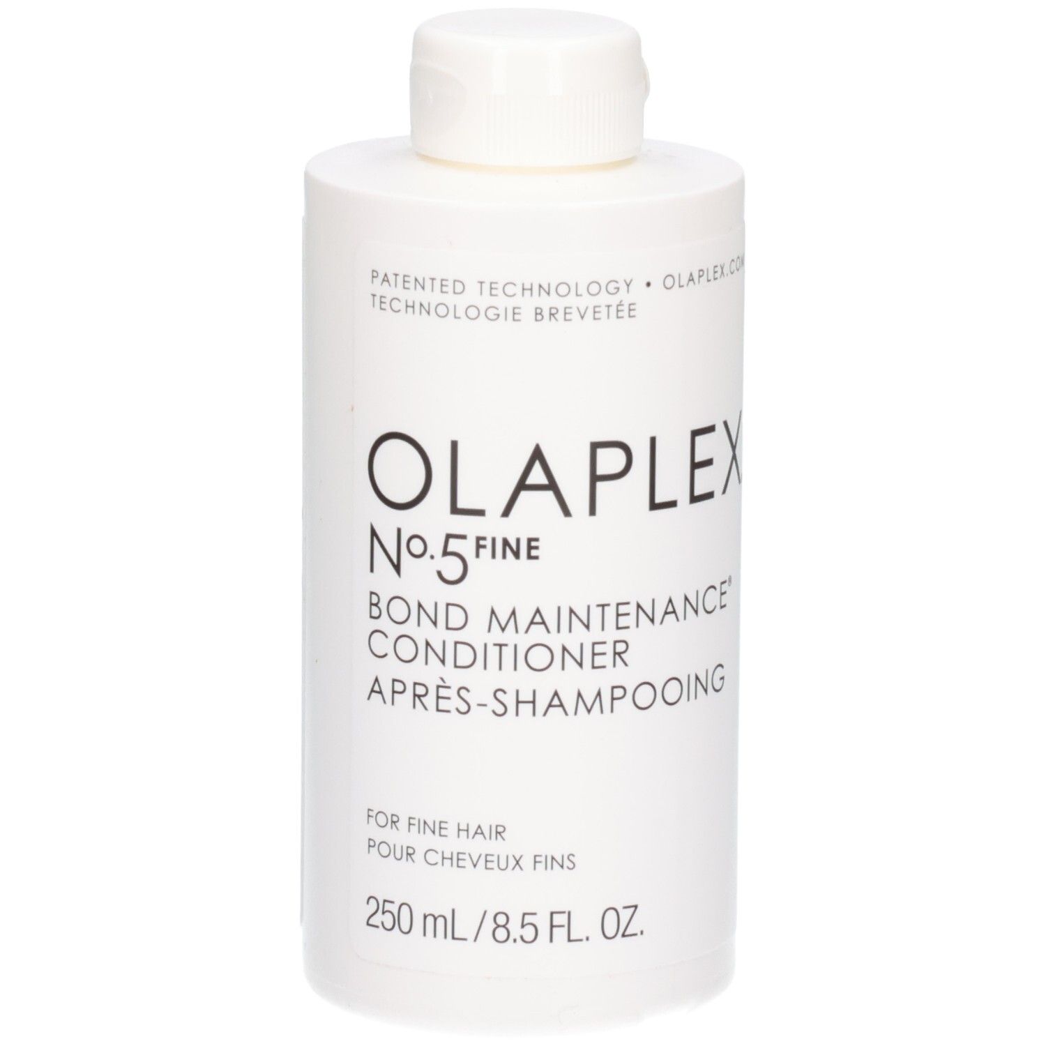 Bouteille blanche Olaplex No.5 Fine Bond Maintenance Conditioner, 250 ml.