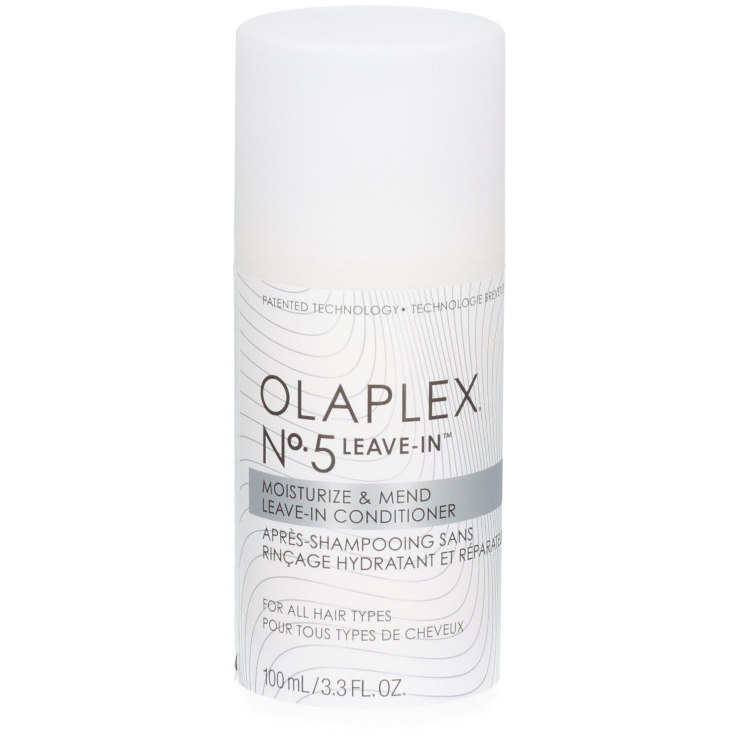 Flacon blanc OLAPLEX No.5 Leave-In Après-shampoing hydratant et réparateur.