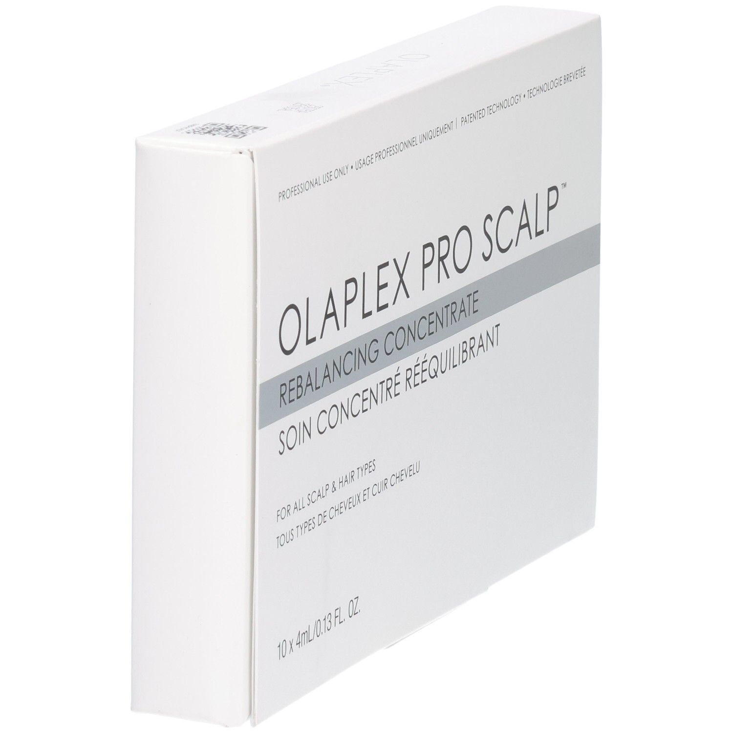 Boîte Olaplex Pro Scalp Rebalancing Concentrate, 10x 4ml. Vue latérale.
