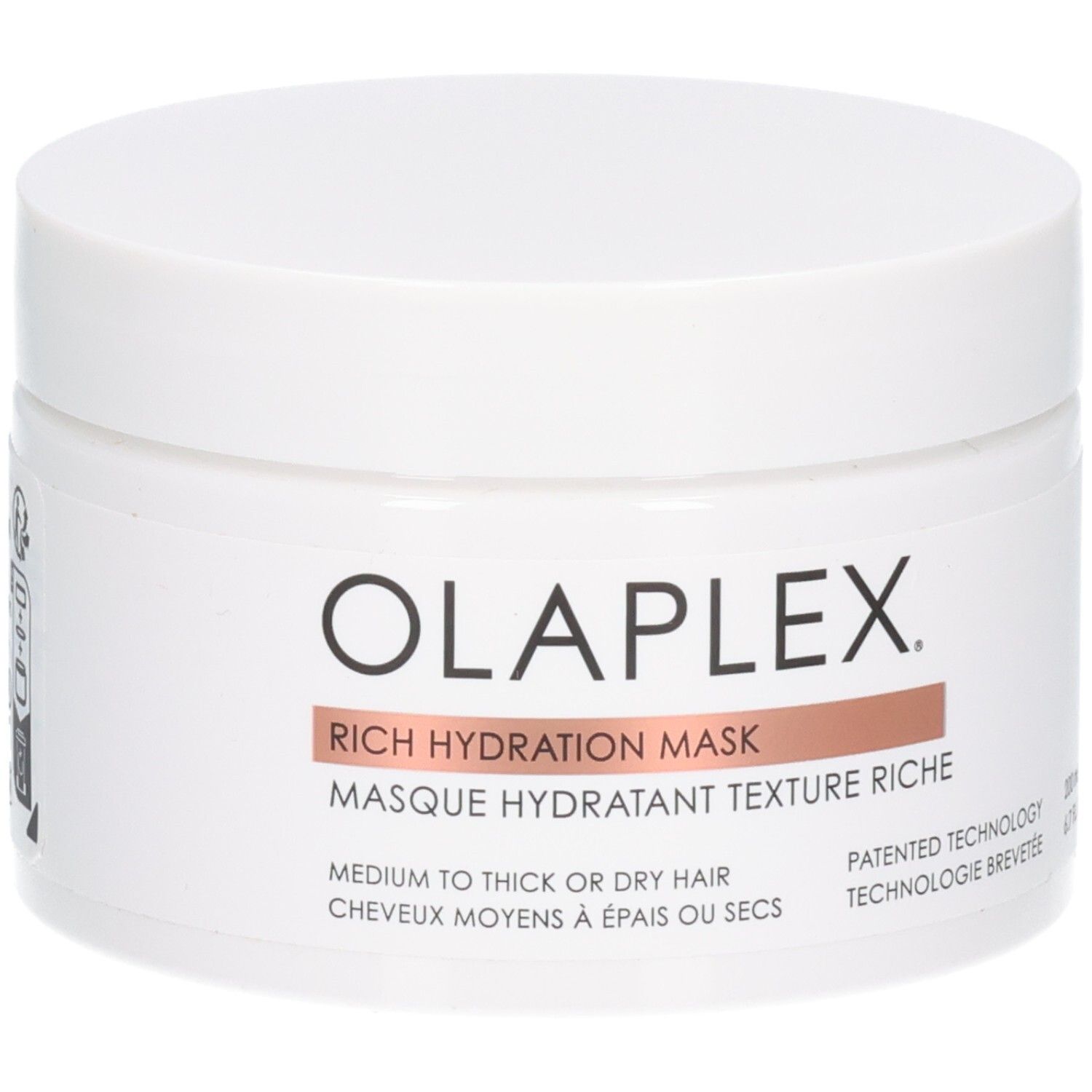 OLAPLEX Rich Hydration Mask, pot blanc avec accent rose.