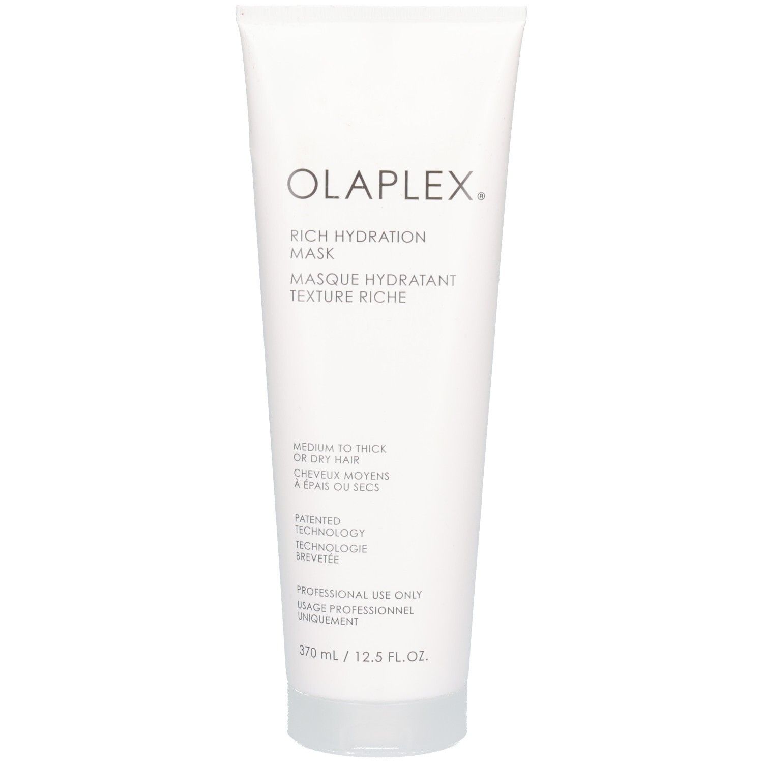 Tube blanc avec Olaplex Rich Hydration Mask, 370 ml.