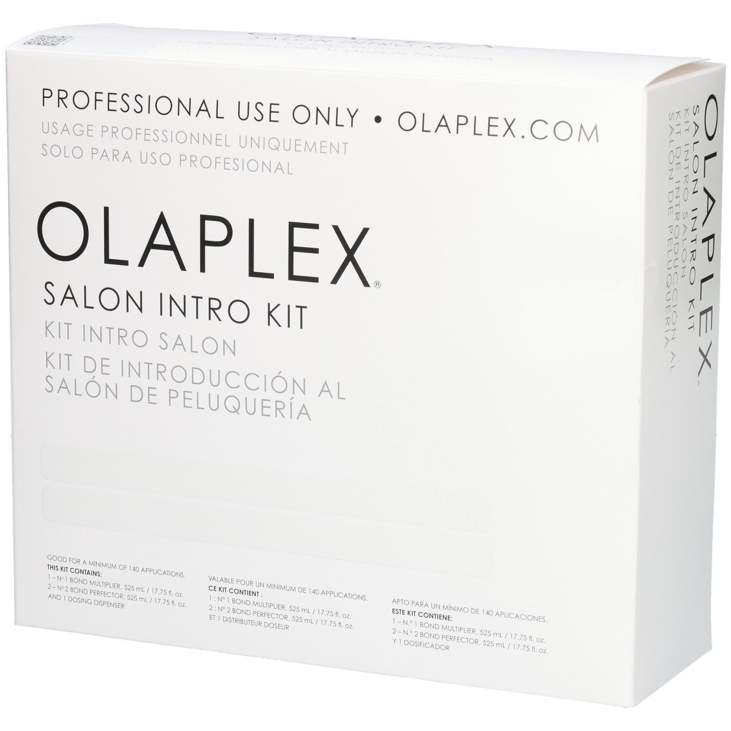 Emballage Olaplex Salon Intro Kit avec informations produit et nom de marque.