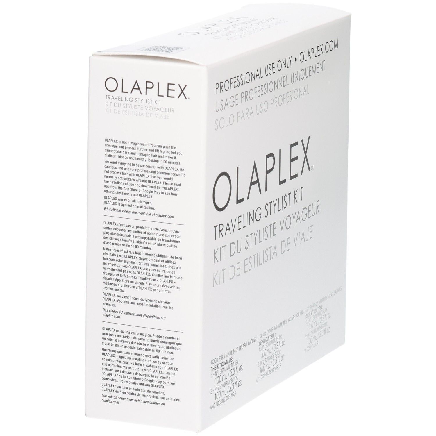 Kit de voyage Olaplex : vue latérale de la boîte avec instructions détaillées.