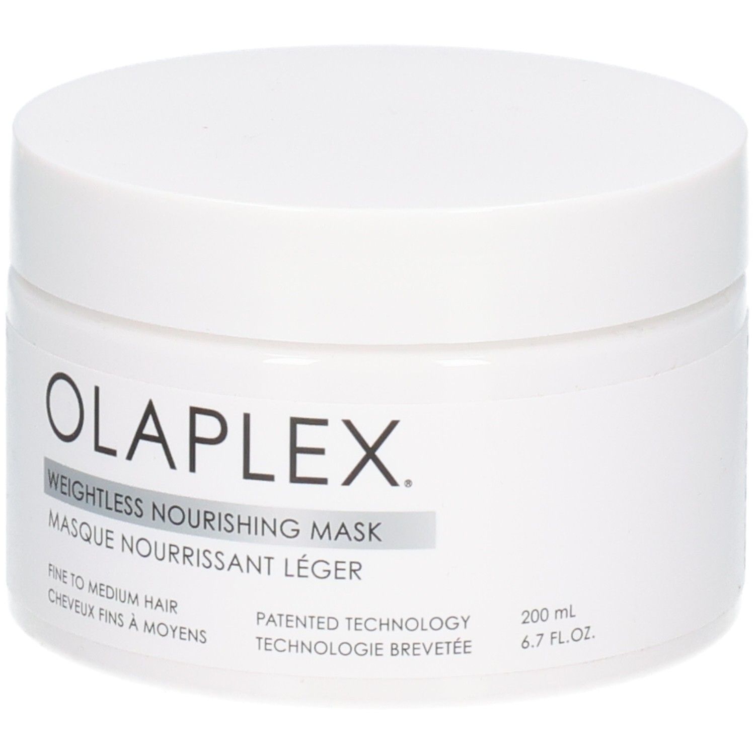 OLAPLEX Weightless Nourishing Mask dans un pot blanc, 200 ml, pour cheveux fins à moyens.