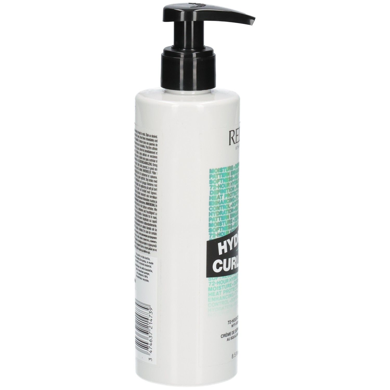 Flacon Redken Hydrating Curl Cream, vue latérale avec détails d'étiquette et code-barres.