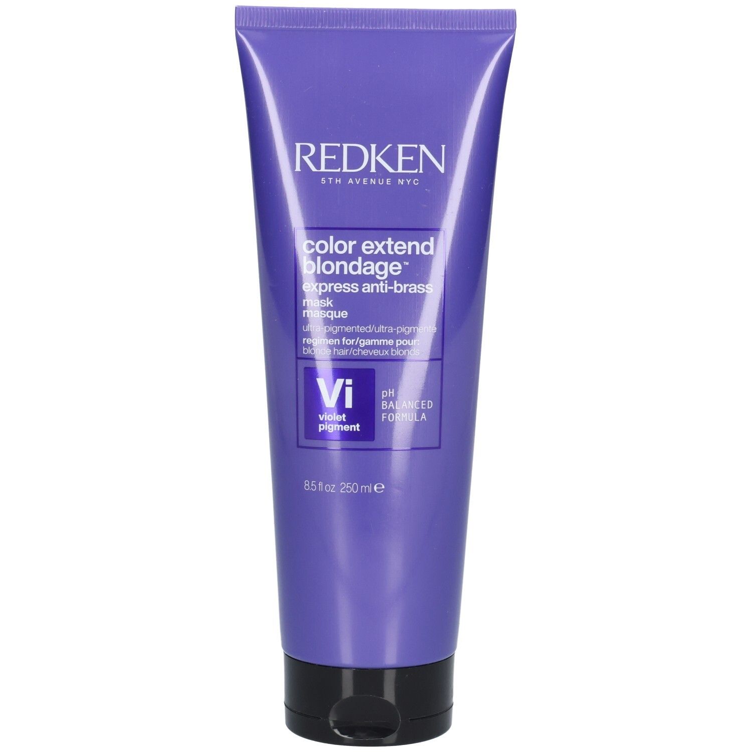 Tube violet. Marque Redken. Produit: Color Extend Blondage. Texte et logo. 250 ml.