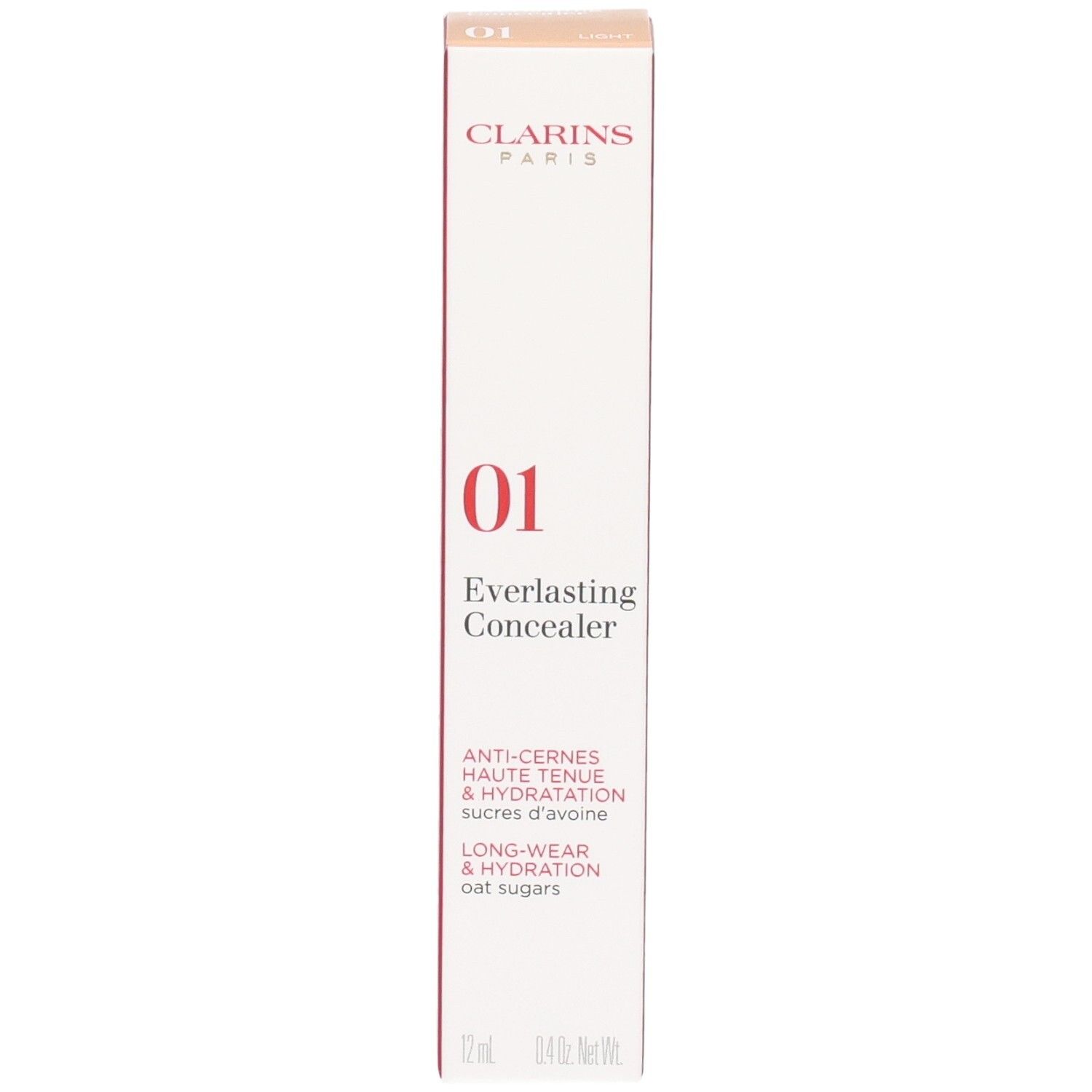 Clarins Everlasting Concealer, teinte 01, sur emballage carton.