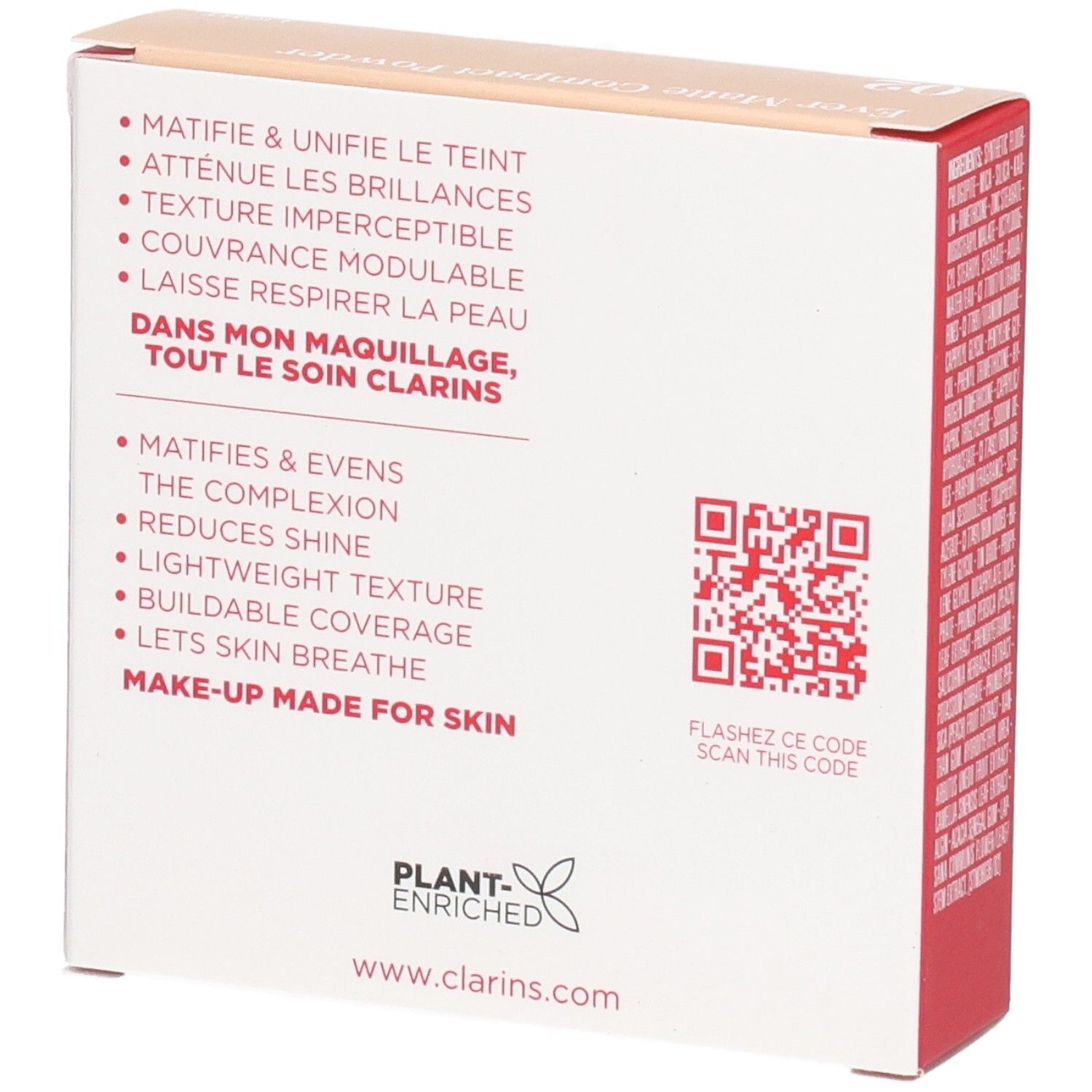 Clarins Ever Matte Compact Powder 02 Light verso. Poudre compacte matifiante, réduit la brillance.