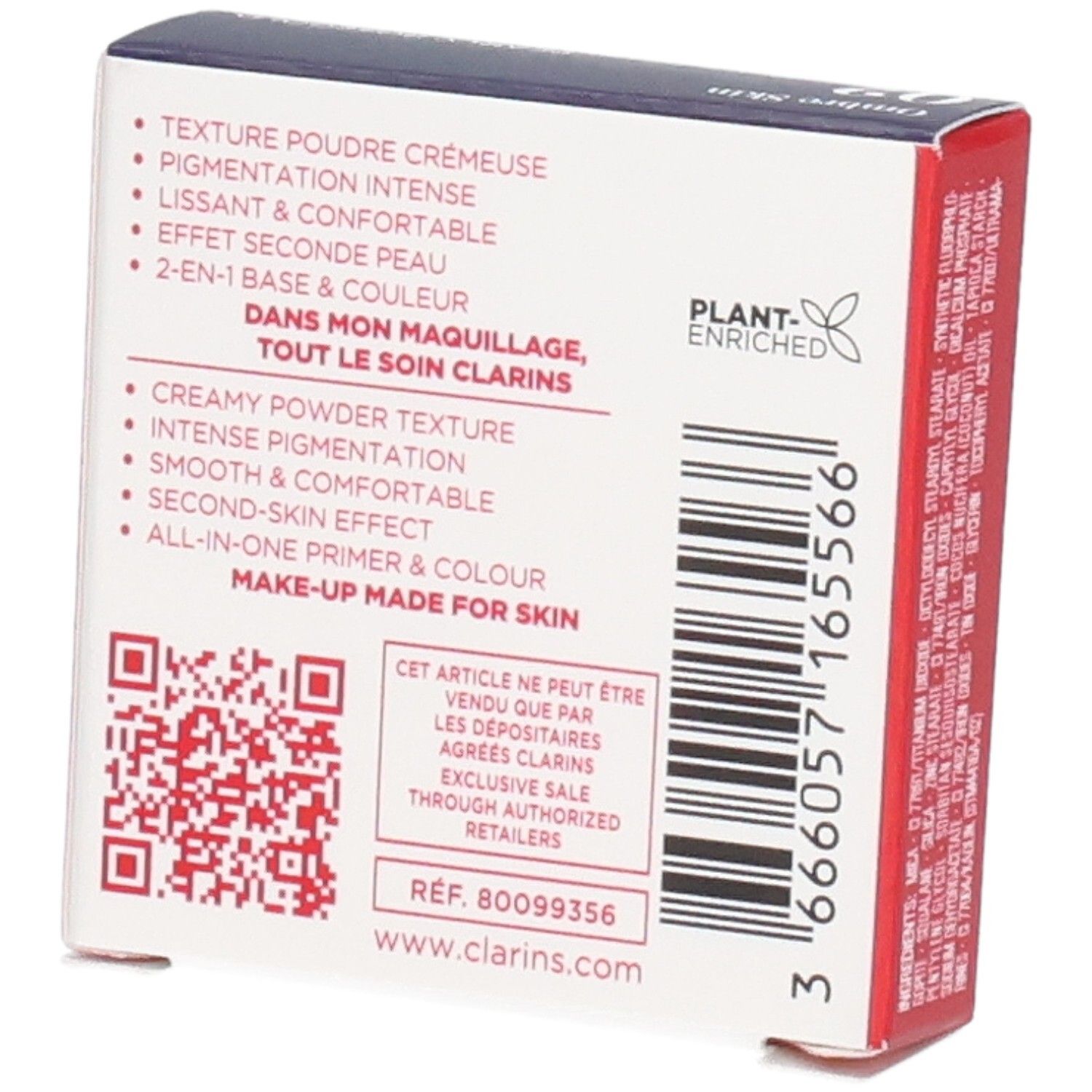 Clarins Ombre Skin fard à paupières 02 Pearly Rosegold boîte, verso avec caractéristiques produit.