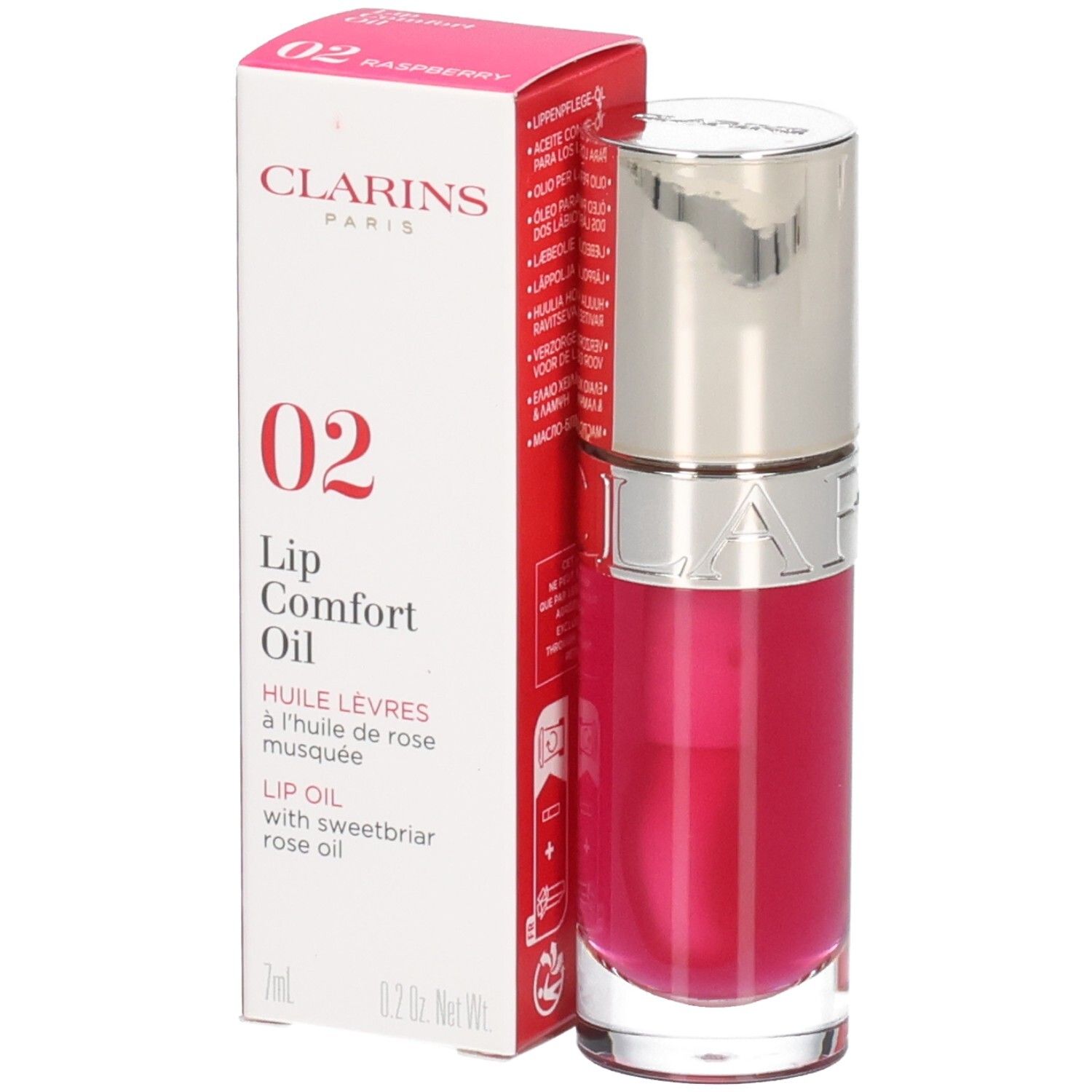 Clarins Lip Comfort Oil 02 Raspberry : Huile à lèvres en flacon avec boîte. 7ml.