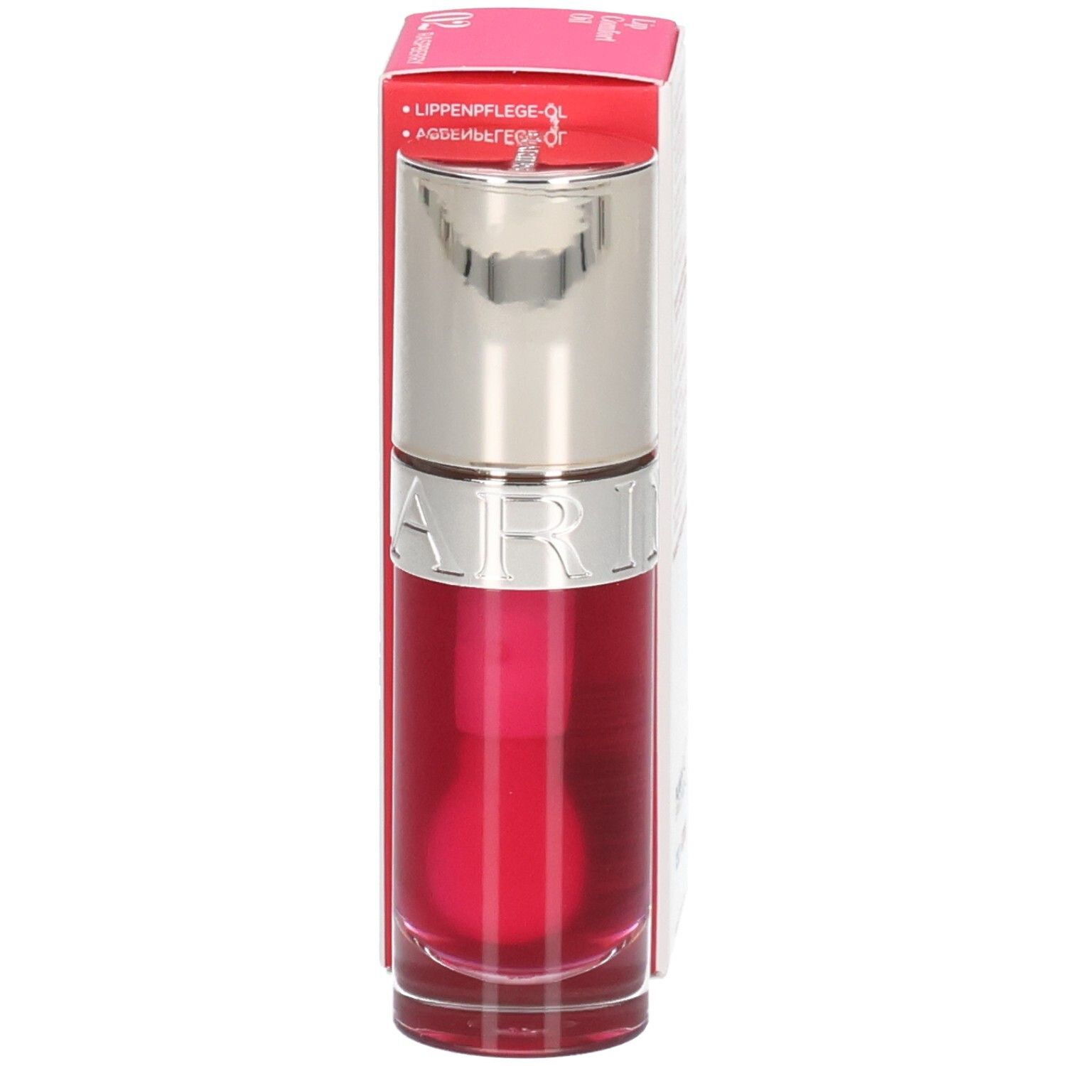 Clarins Lip Comfort Oil 02 Raspberry : Huile à lèvres en flacon avec boîte. Bouchon argenté.