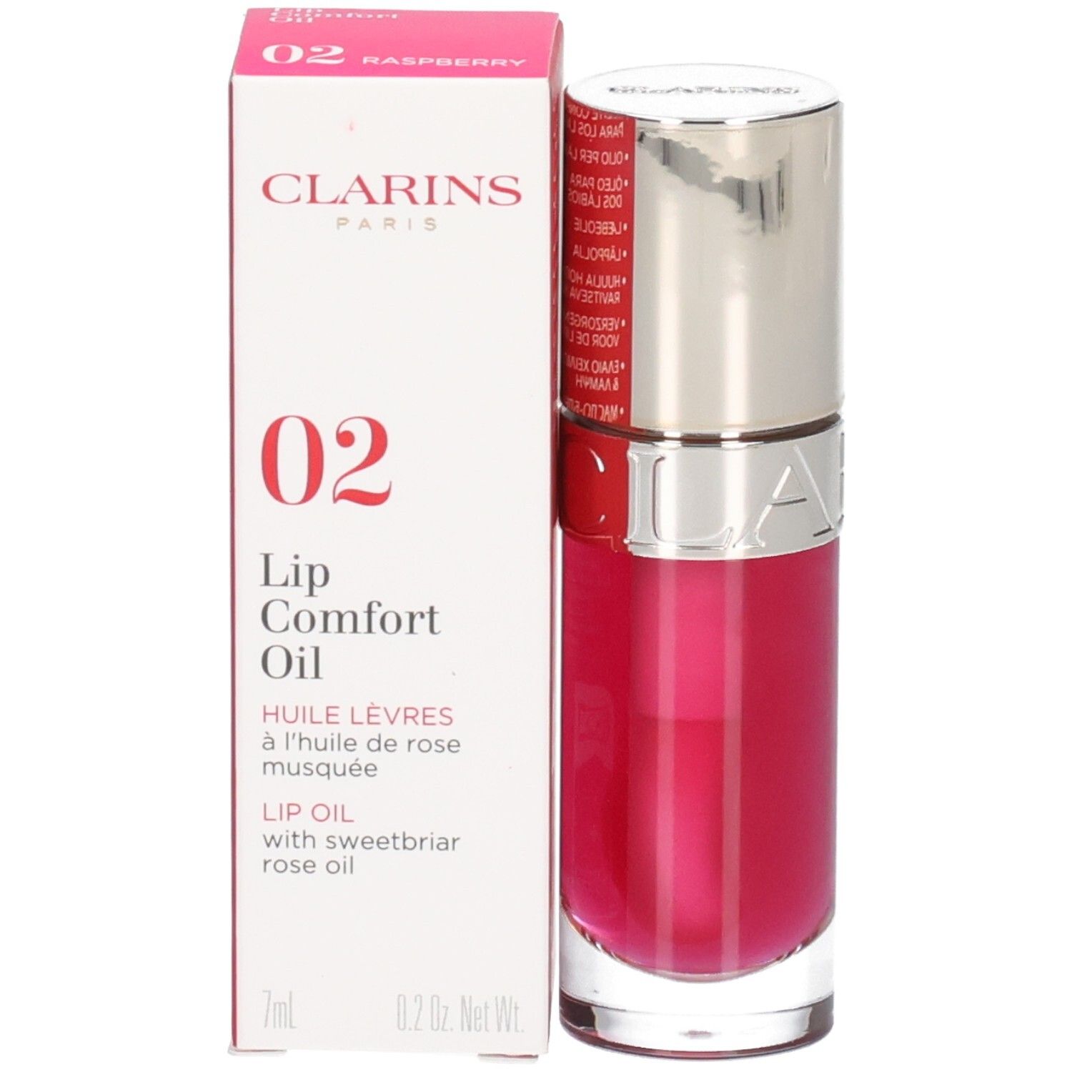 Clarins Lip Comfort Oil 02 Raspberry : Huile à lèvres en flacon avec boîte. 7ml.