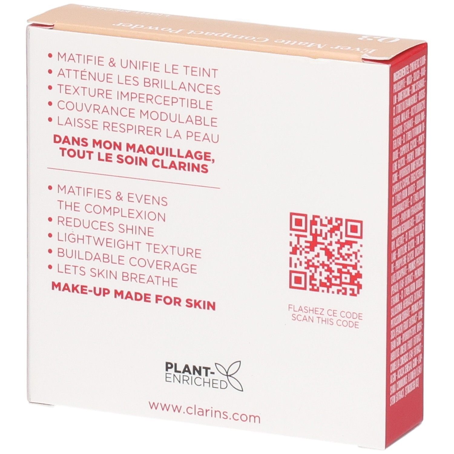 Clarins Ever Matte Compact Powder 03 Light Medium. Bénéfices: matifie, unifie, adoucit.