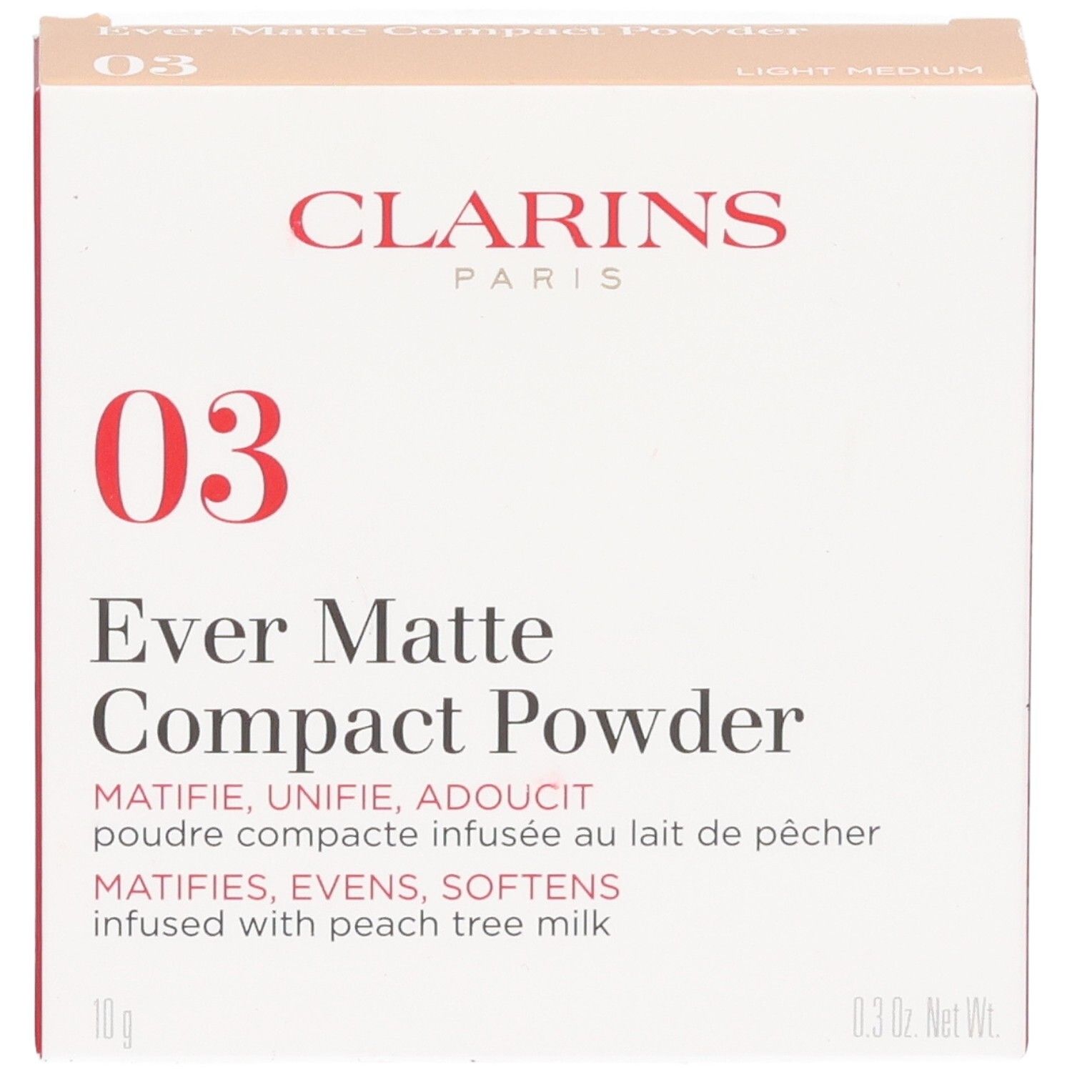 Clarins Ever Matte Compact Powder 03 Light Medium. Fabriqué en Italie.