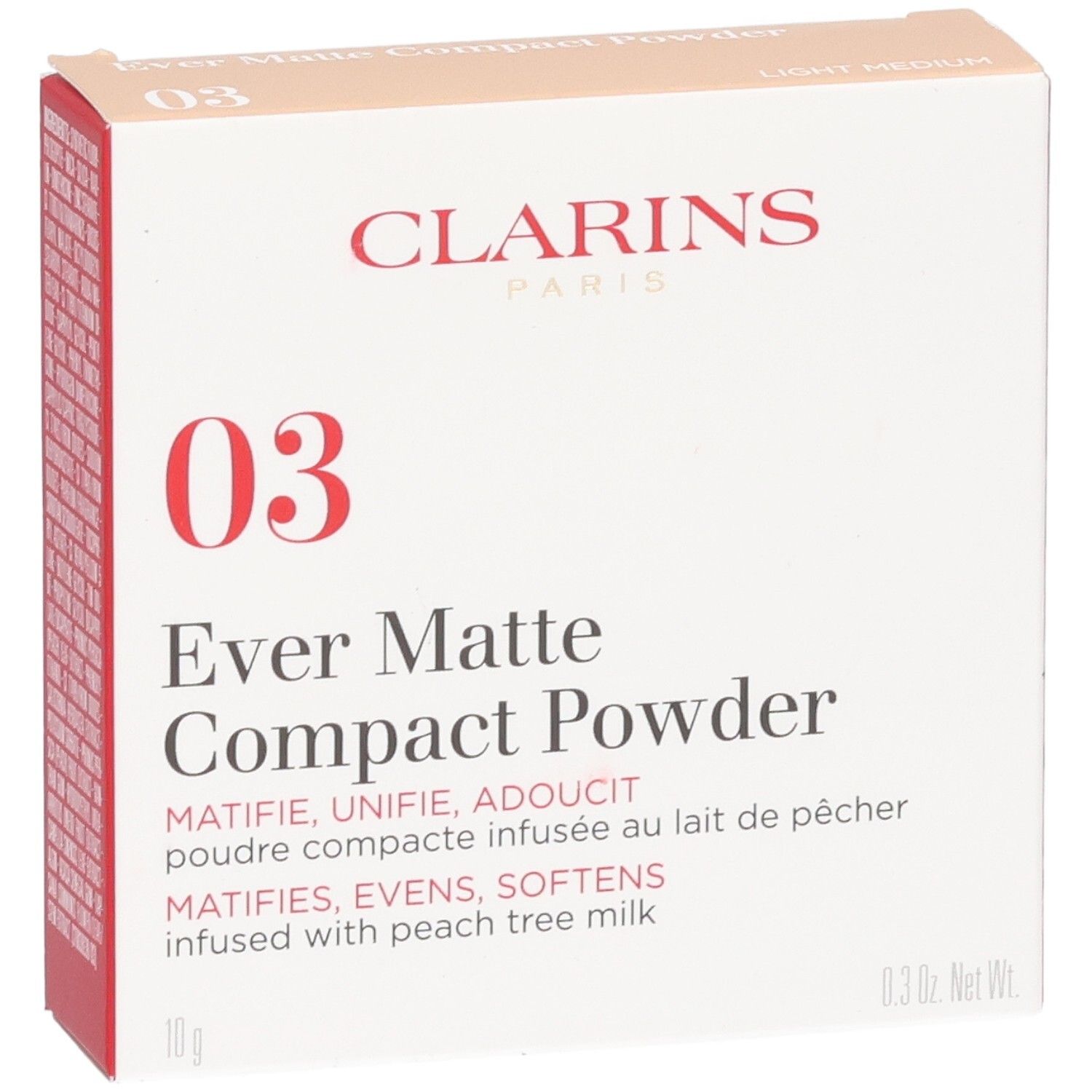 Clarins Ever Matte Compact Powder 03 Light Medium. Logo "Plant-Enriched".