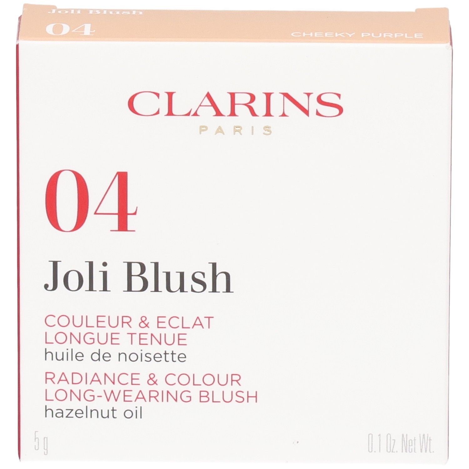 Emballage Clarins Joli Blush 04 Cheeky Purple, face avant.