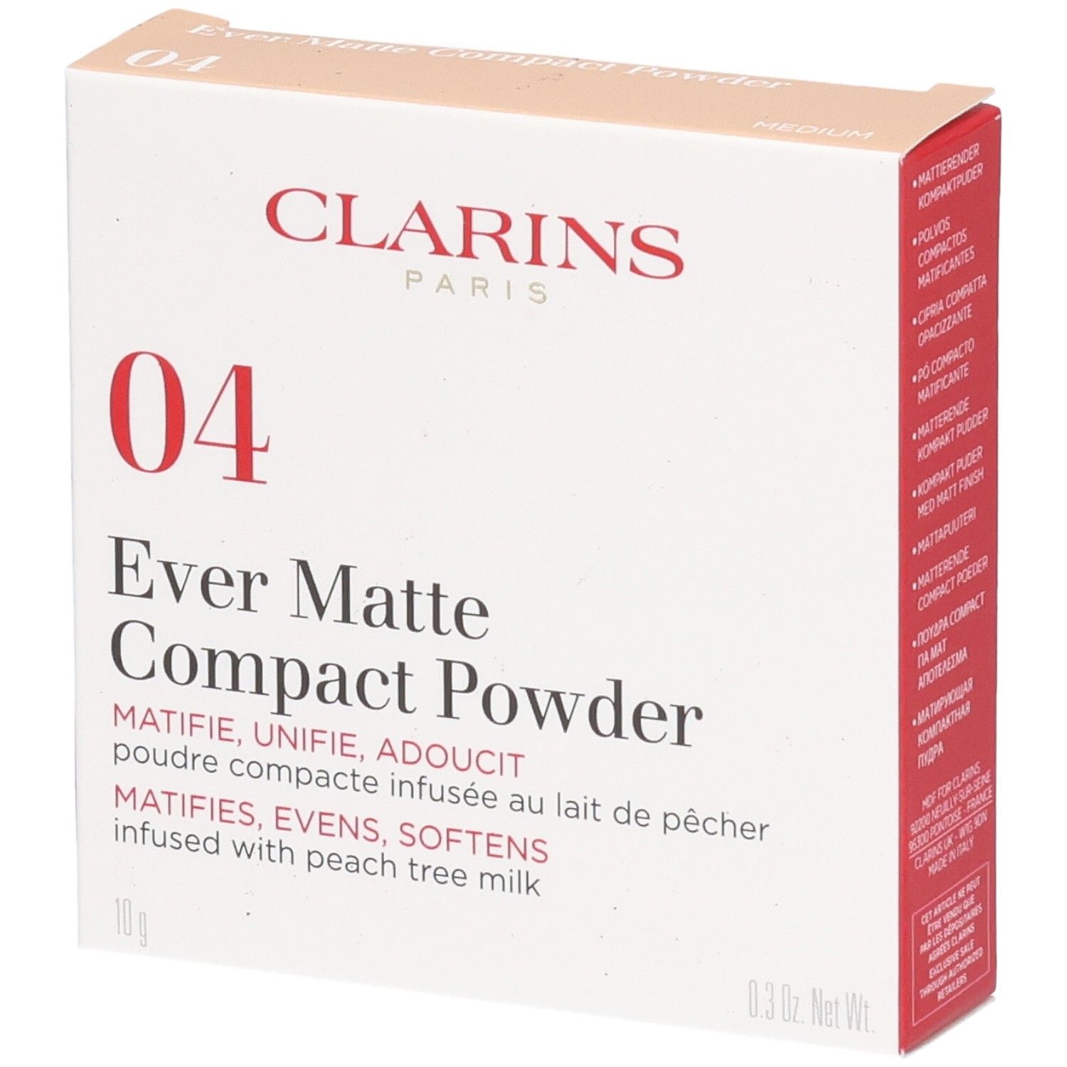 Clarins Ever Matte Compact Powder 04 Medium emballage extérieur.