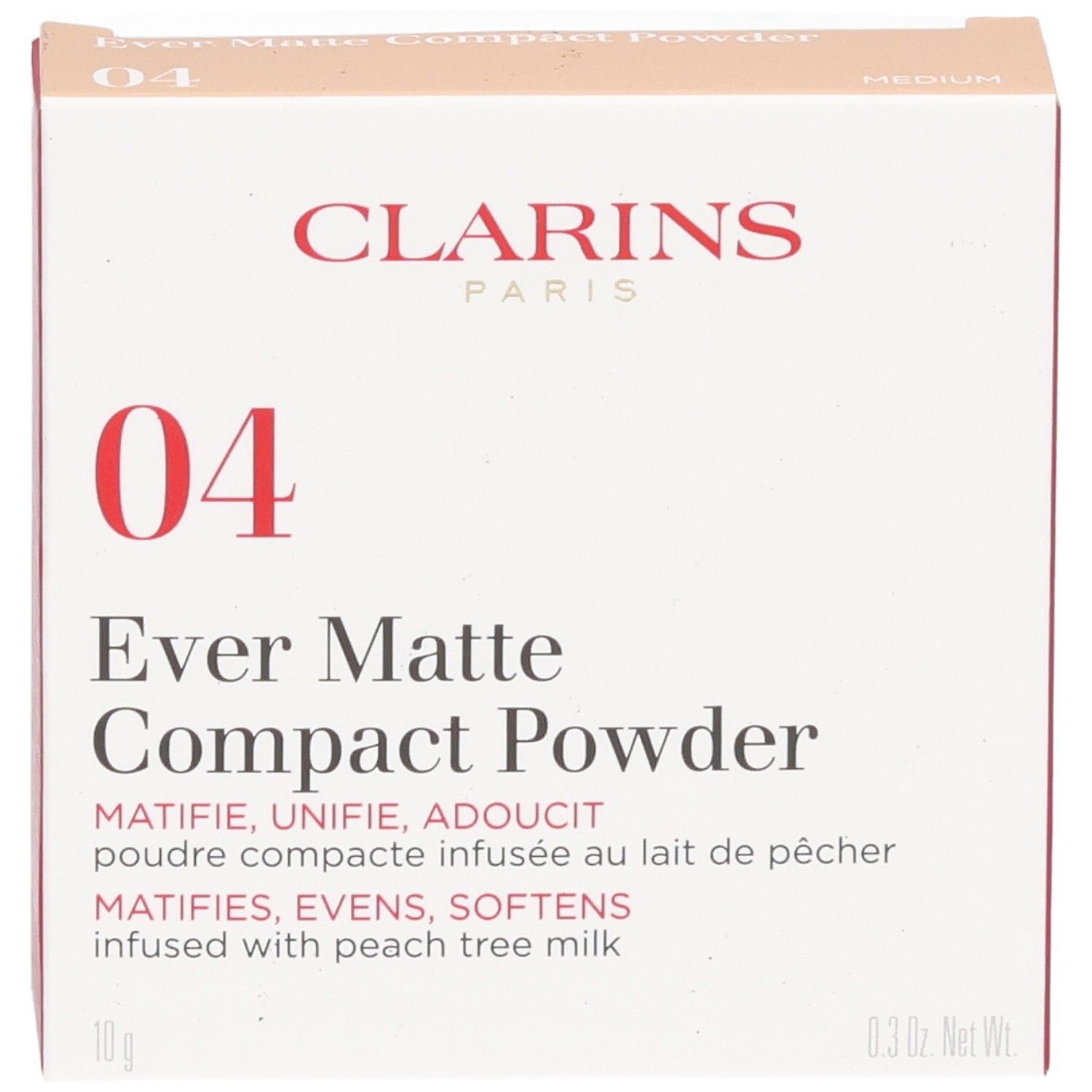Clarins Ever Matte Compact Powder 04 Medium emballage extérieur.