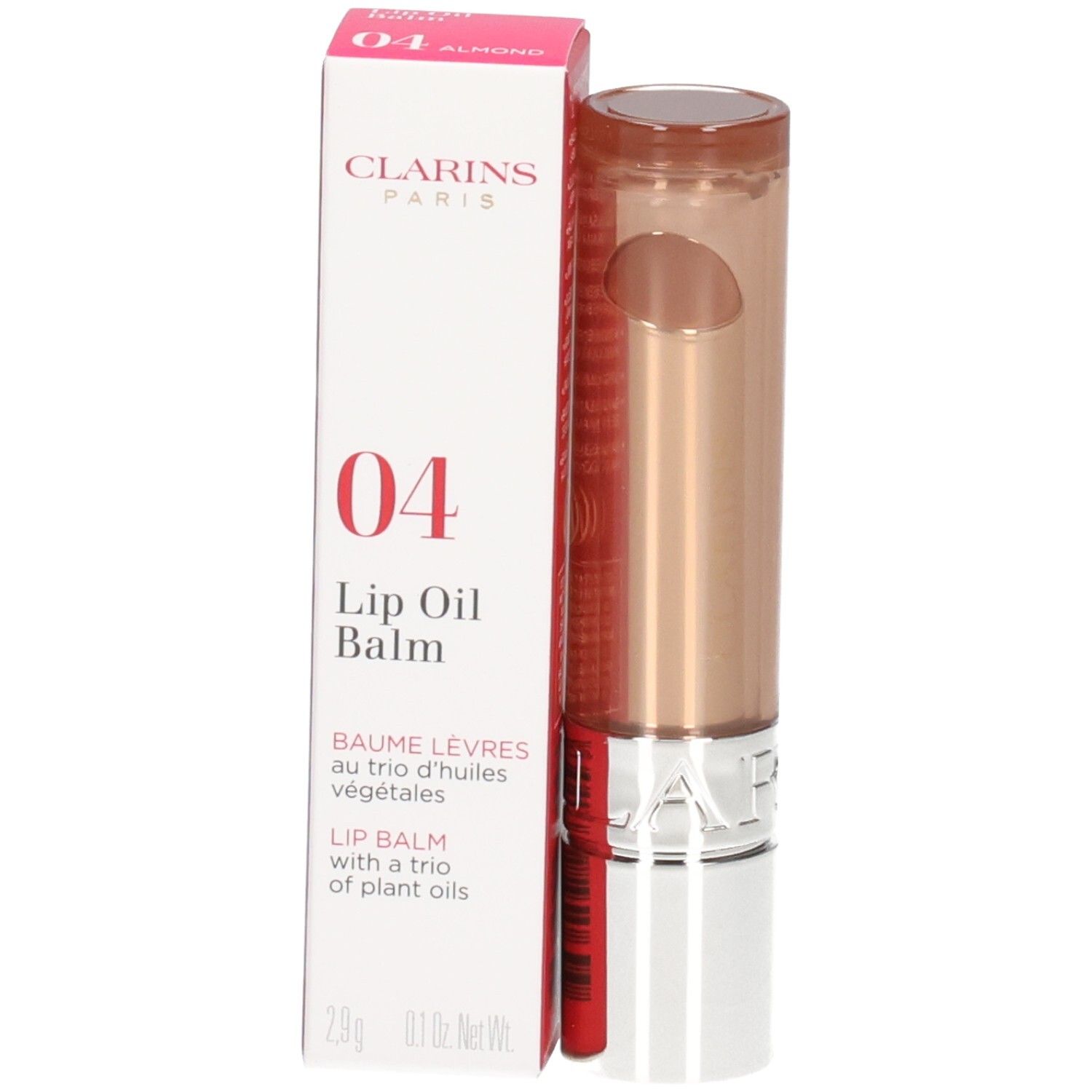 Clarins Lip Oil Balm 04 avec son emballage et son applicateur.