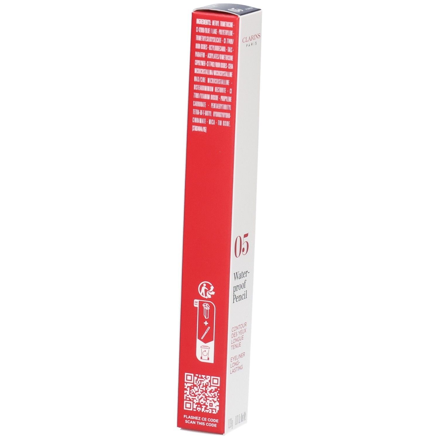 Arrière de la boîte du Crayon Yeux Waterproof Clarins 05 Forest avec instructions.