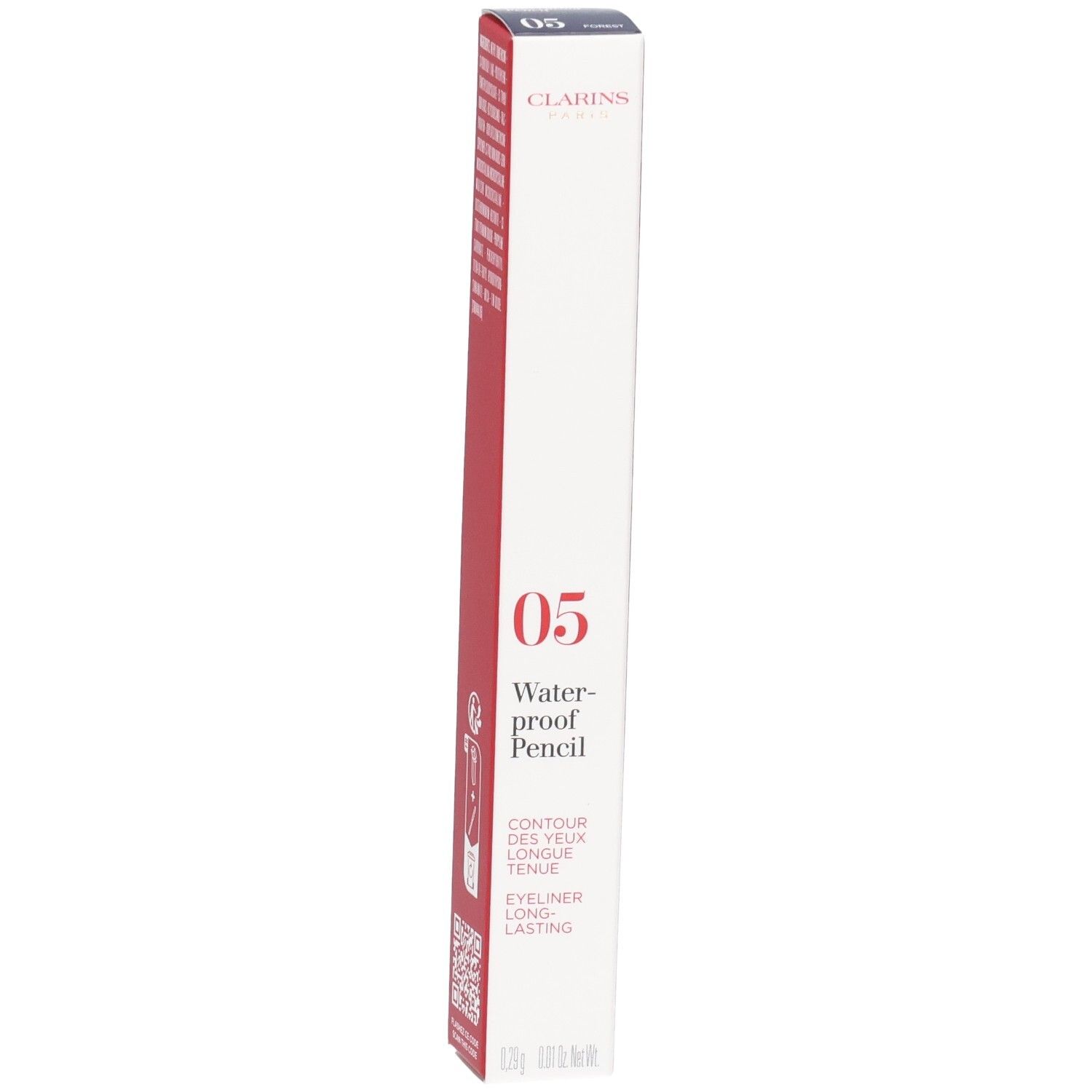 Crayon Yeux Waterproof Clarins 05 Forest, emballé dans une boîte blanche et rouge.